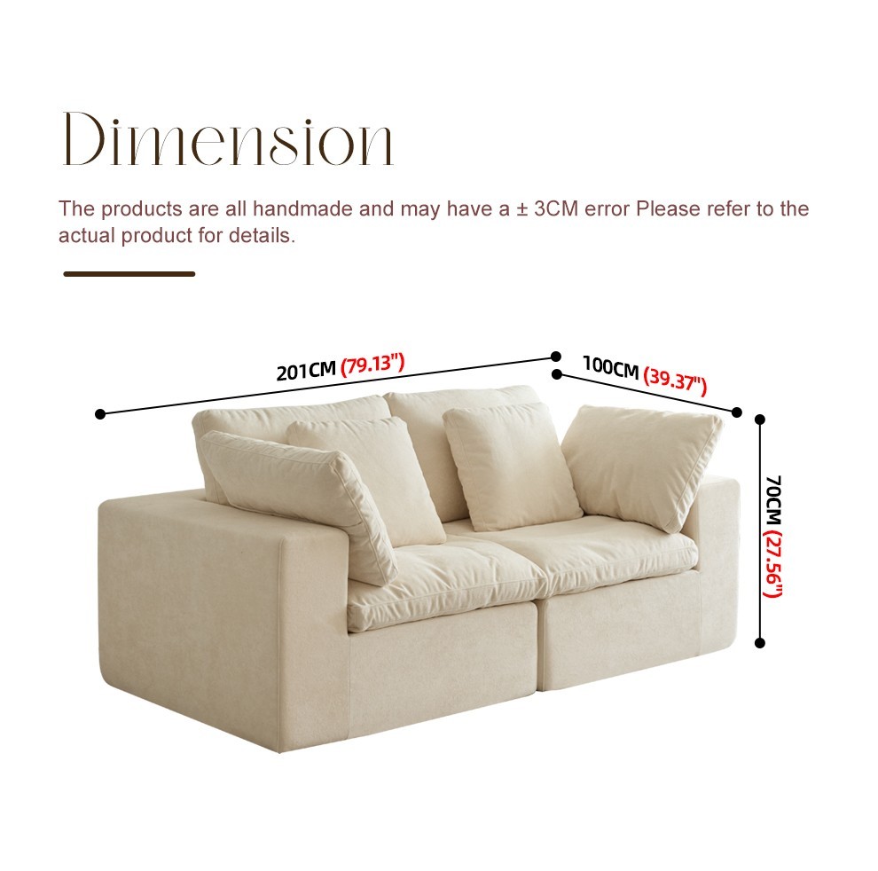 Compressed Sectional Sofa Modern Minimalist Style Corduroy Couch Beige+White
