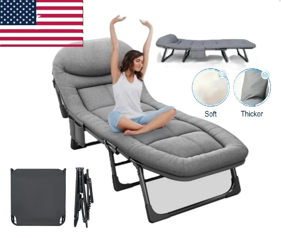 Portable Camping Cot W/6-Positions, Foldable Bed w/ Mattress & Pillow, Sturdy
