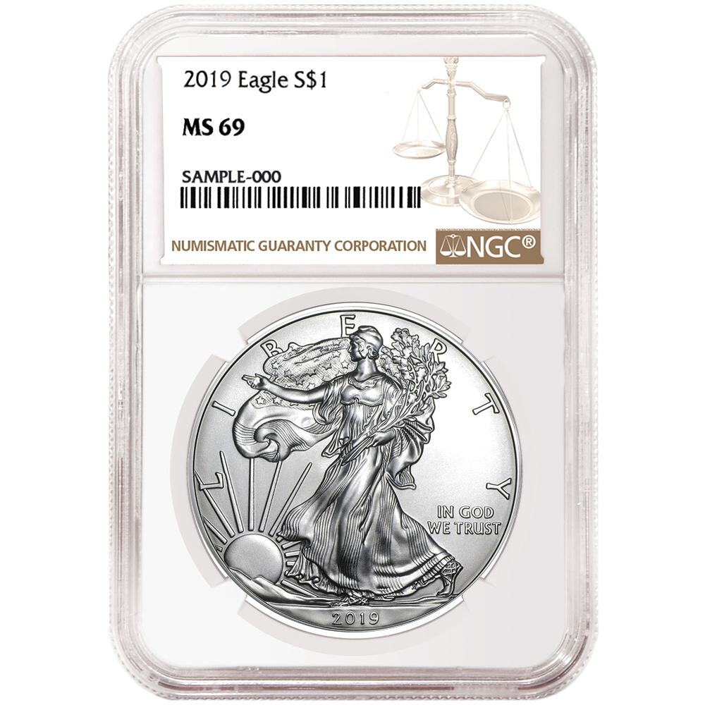 2019 1 oz Silver American Eagle $1 Coin NGC MS69 Brown Label