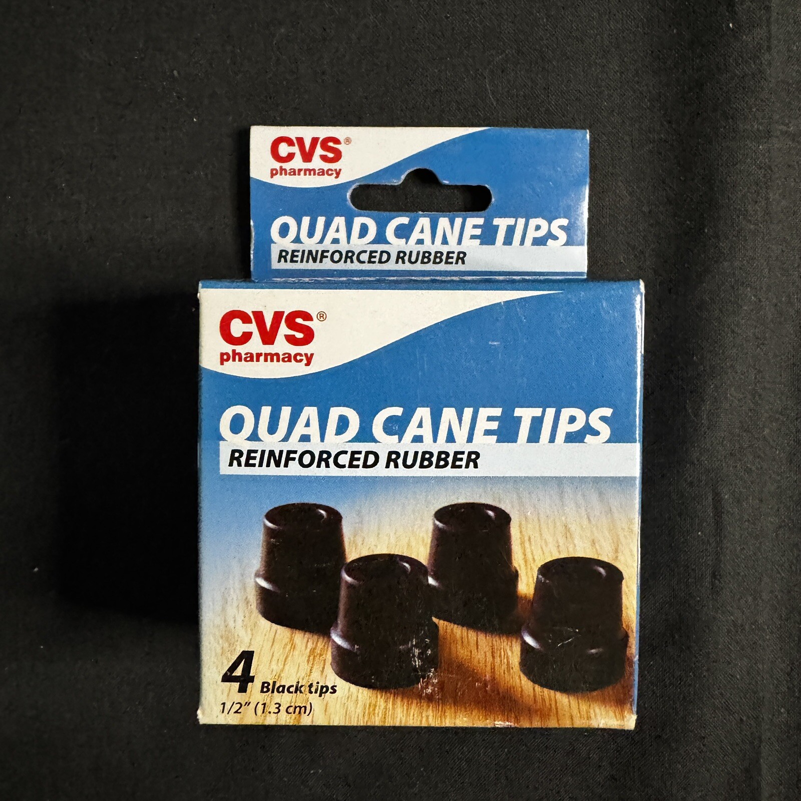 CVS Pharmacy Replacement Quad Cane Tips 4 Pack - 1/2 Inch Non-Slip Rubber Foot