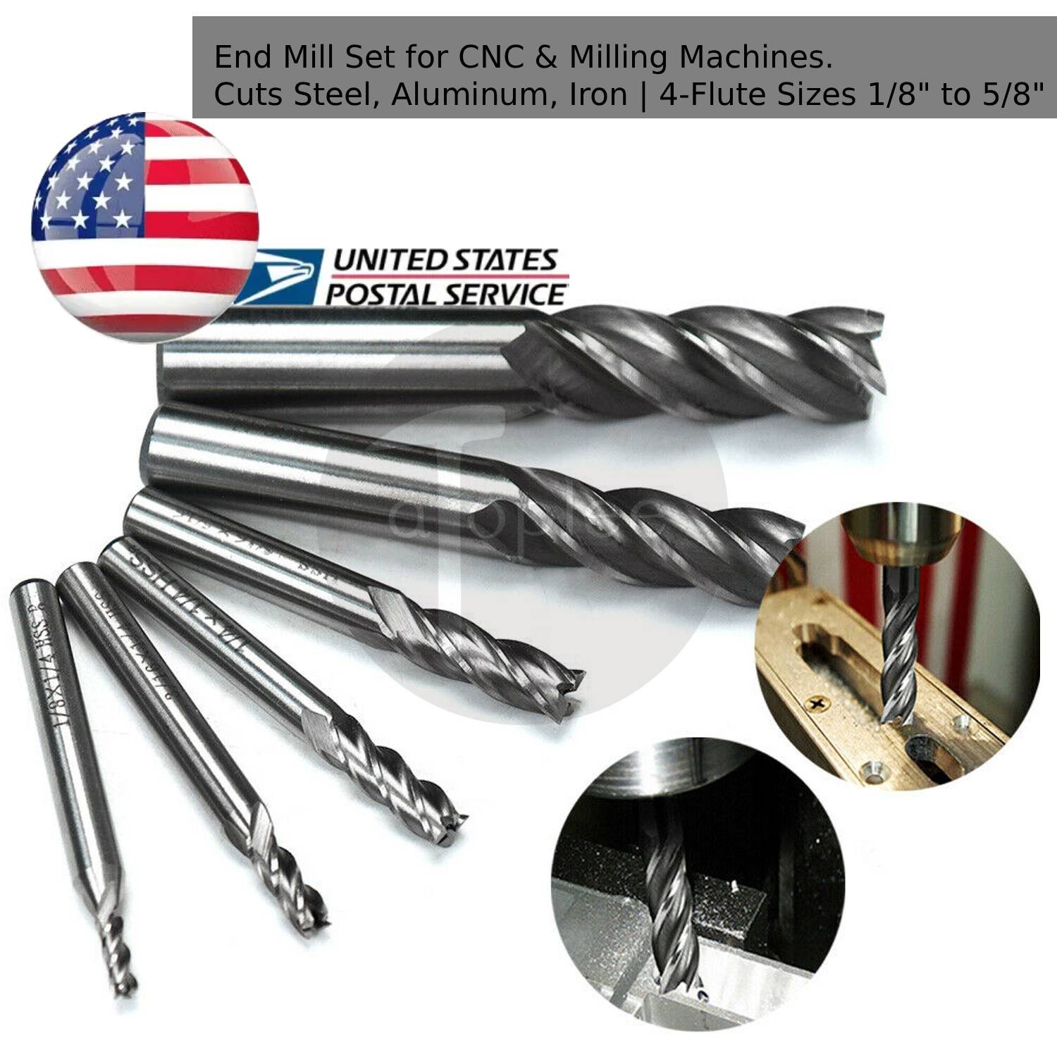 HSS 4-Flute End Mill Set | CNC Milling Cutter for Steel & Aluminum | 1/8" - 5/8"