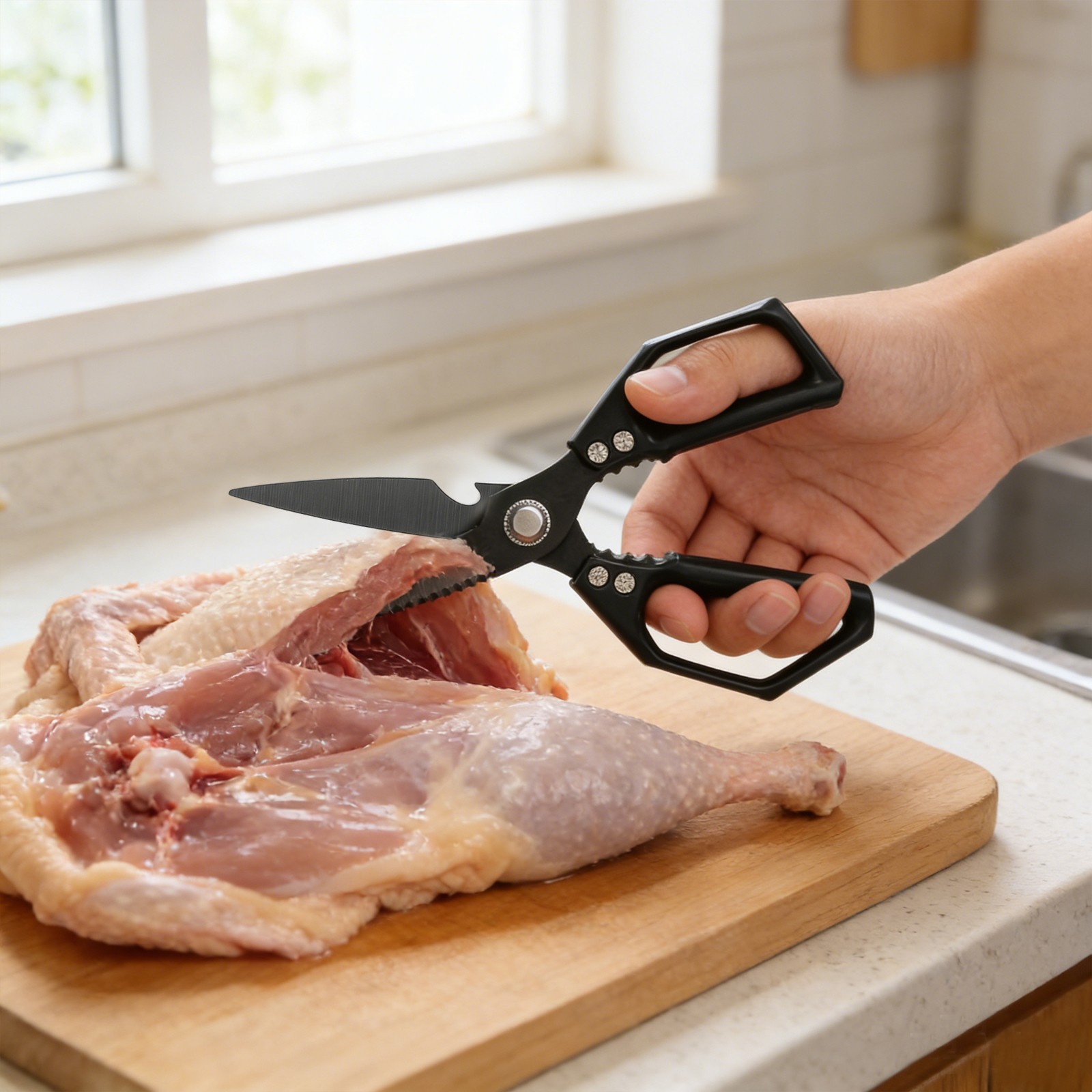 Black Stainless Steel Poultry Shears Kitchen Scissors for Food Prep