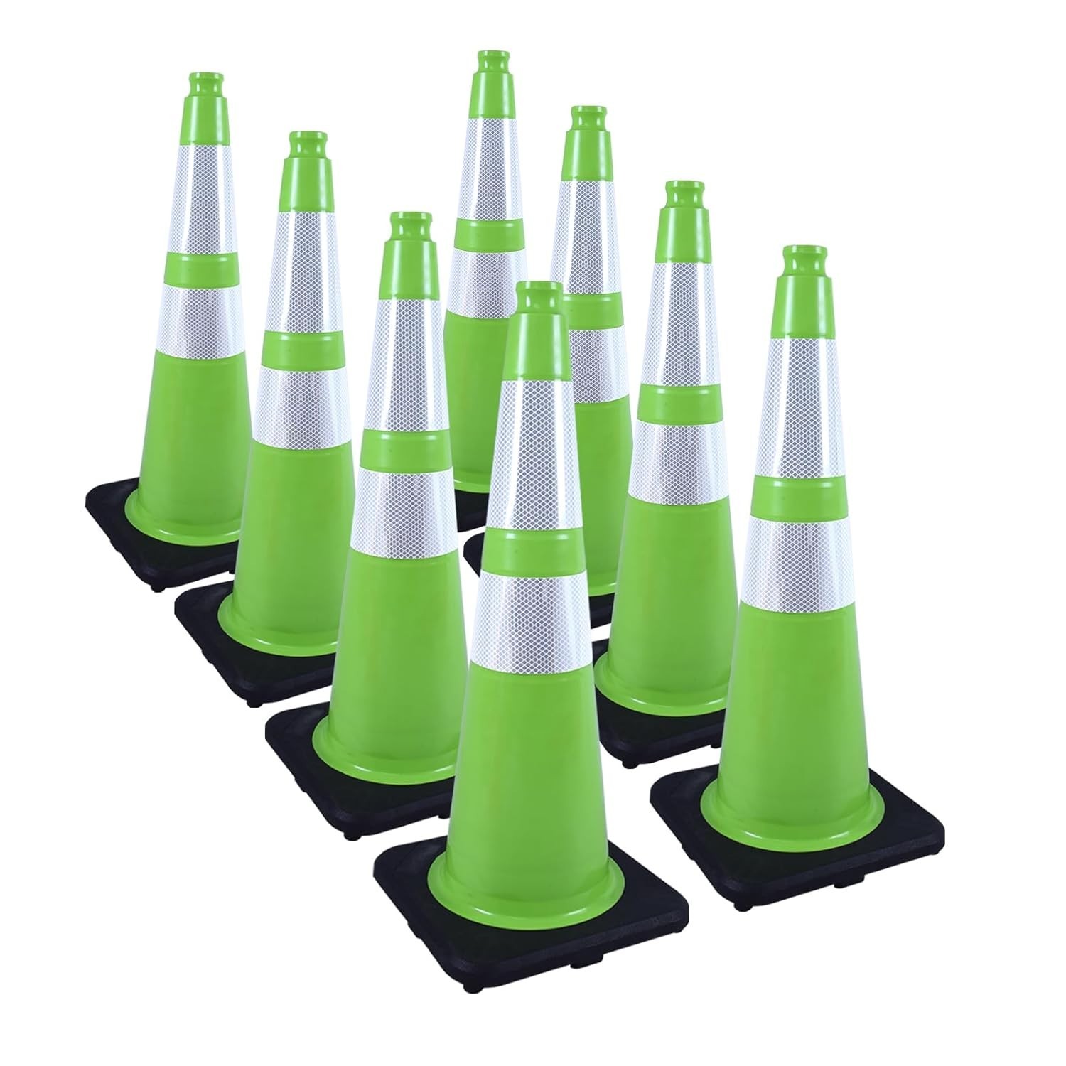 8 Pack 28" Green Traffic Safety Cones with Reflective Collars for Parking Lots