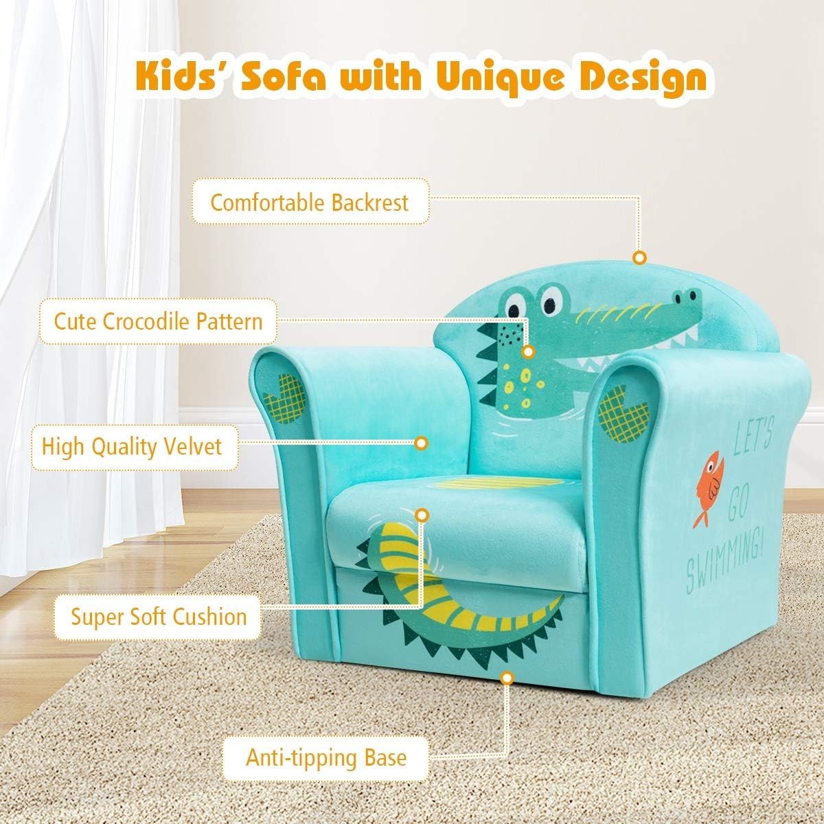 Kids Couch Children's Sofa Armrest Chair Toddler Furniture 15x20x17 Crocodile