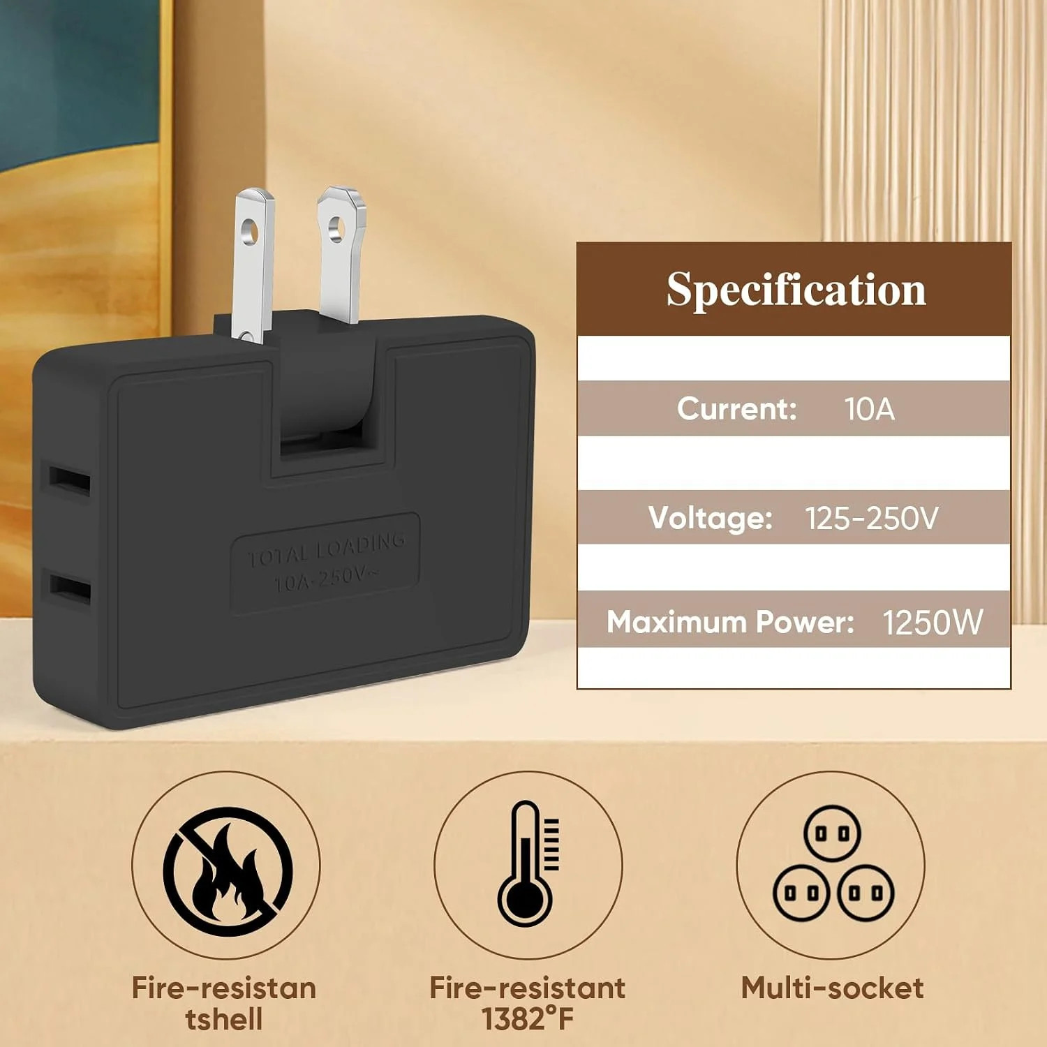 3 Way Flat Wall Outlet Extender Adapter- 2 Pack 180 Degrees Rotatable Flat Plug
