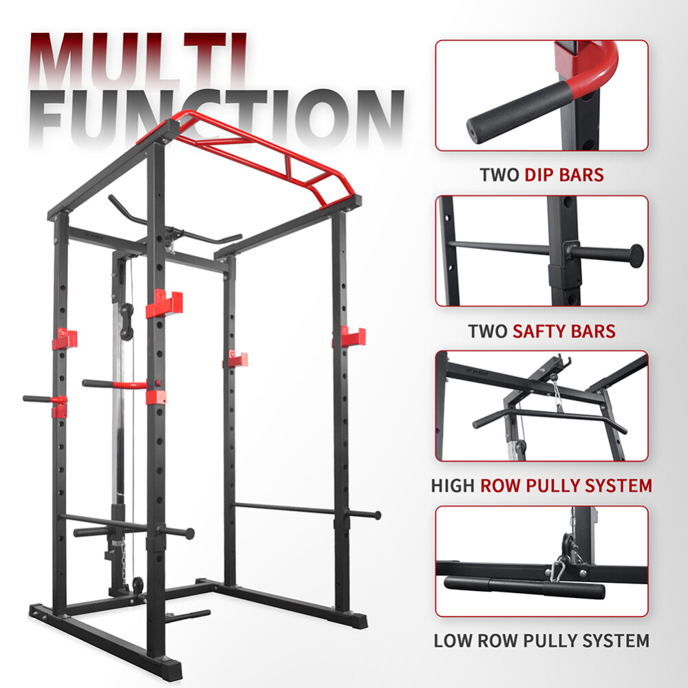 Power Cage, Multi-functional Power Cage with Adjustable Squat Rack Barbell Rack