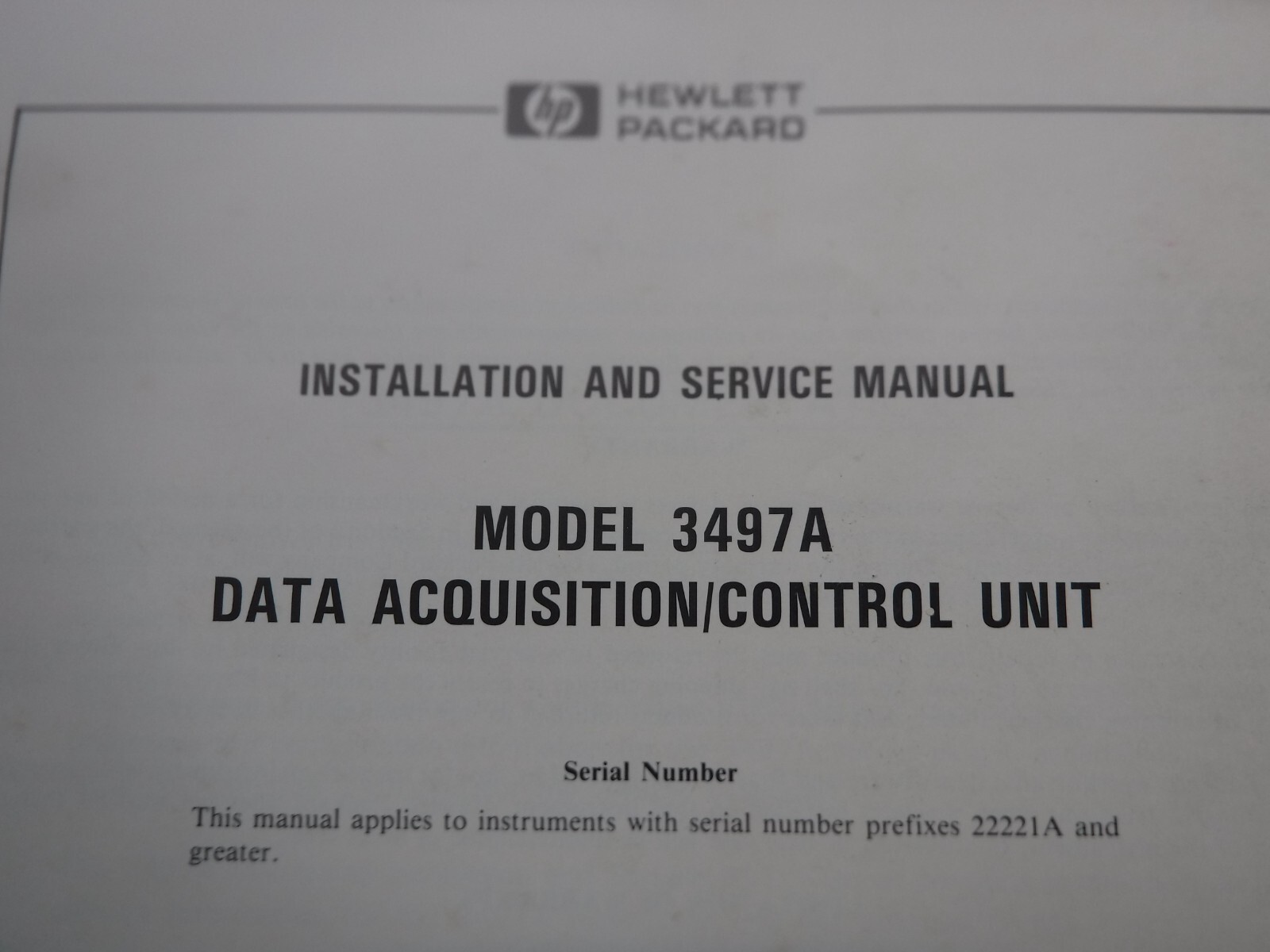 Hewlett Packard 3497A Data Acquisition/Control Unit Manual 03497-90020