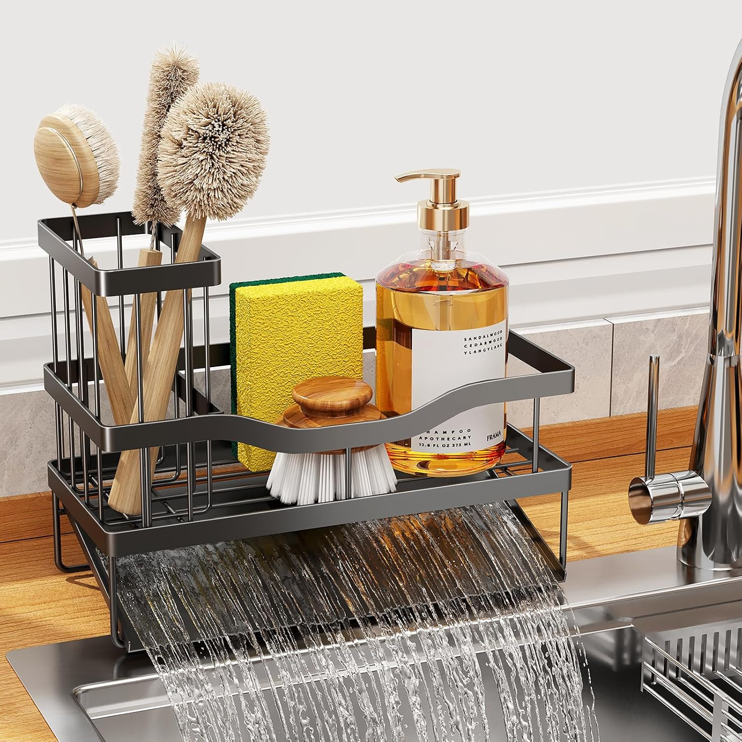 Sponge Holder for Kitchen Sink, Mecyfaty Sink Caddy with Self Drain Tray, Kitche