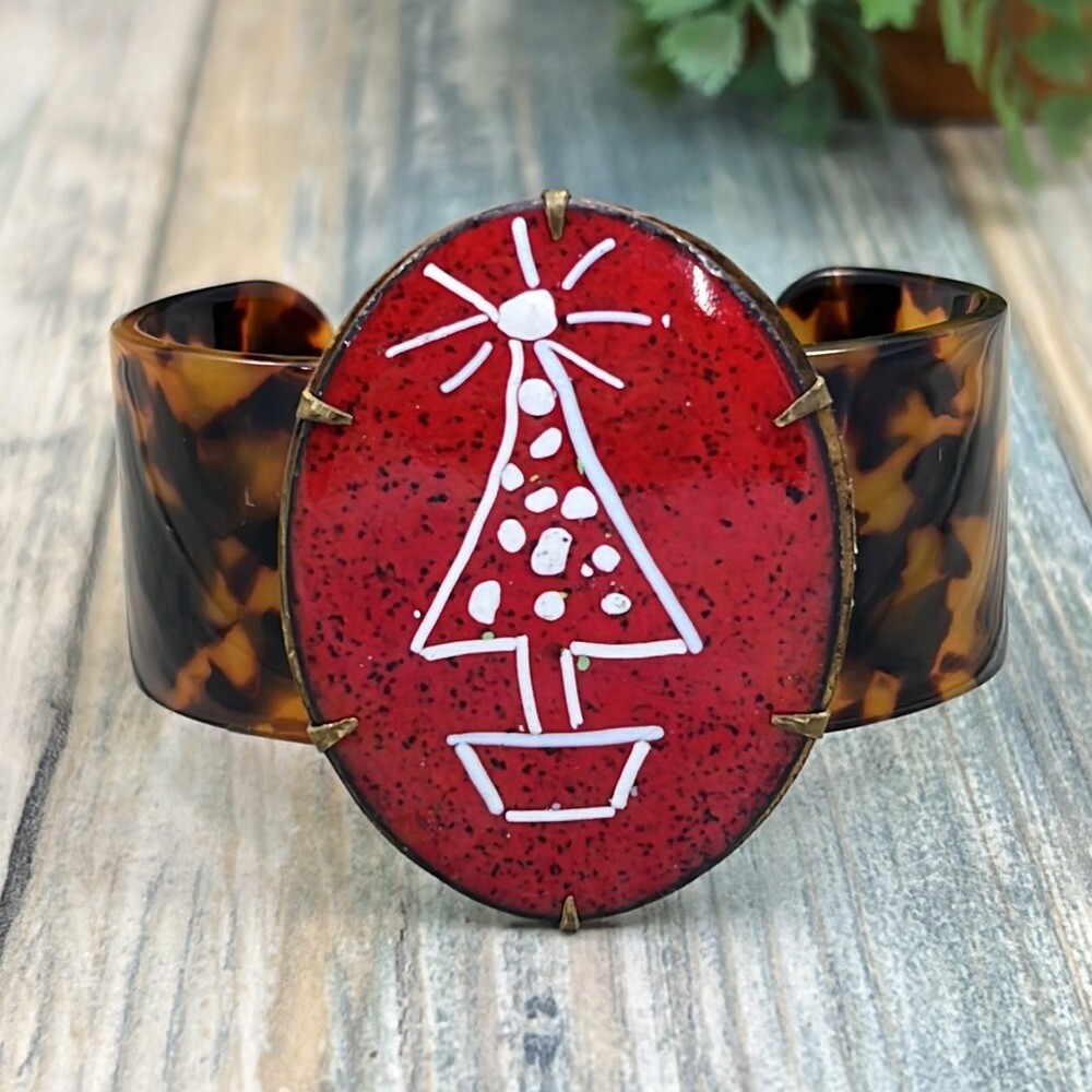 Adorned Crown Artisan Assemblage tortoise shell enamel Christmas tree bracelet