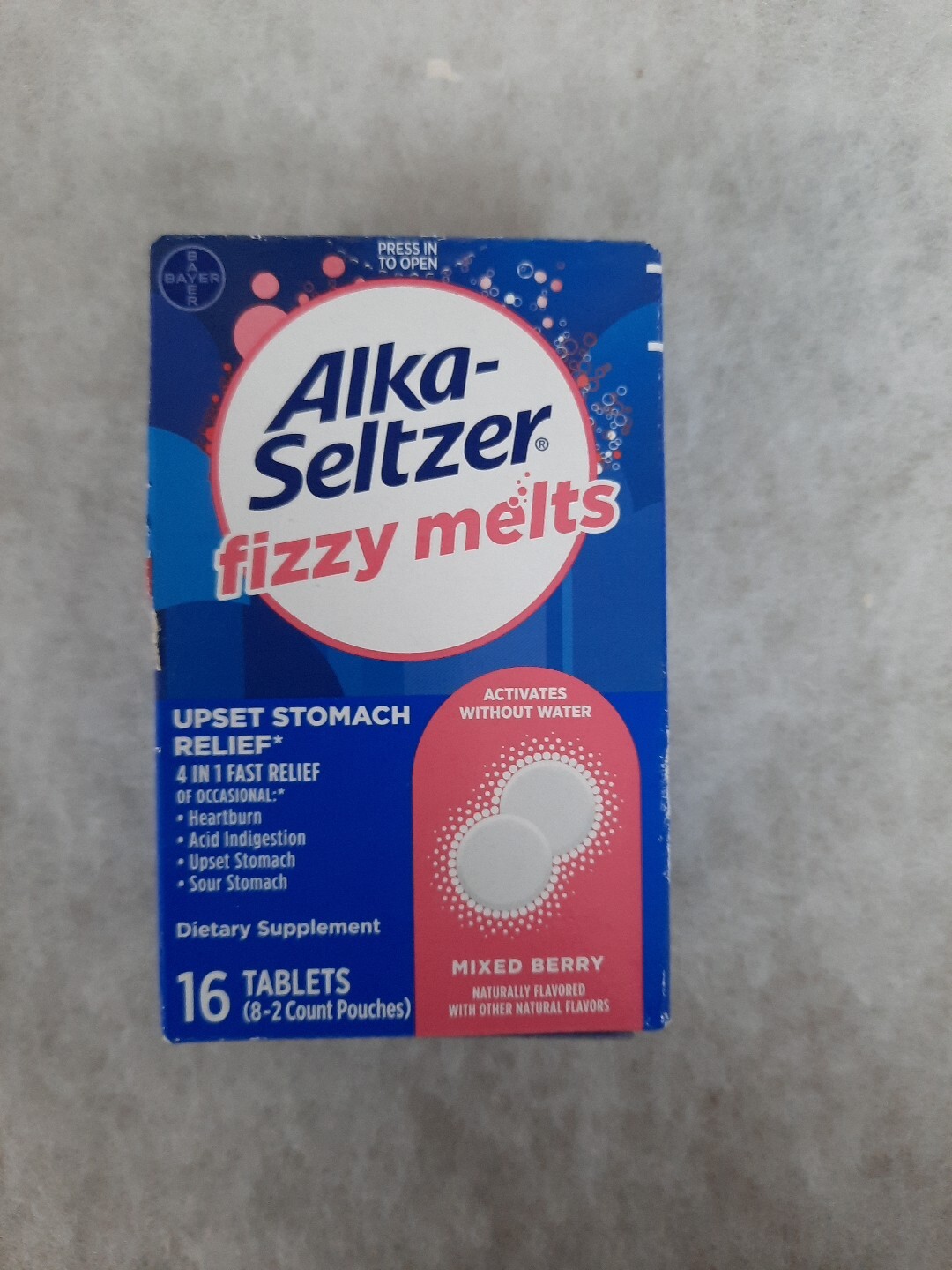 Alka Seltzer Fizzy Melts Mixed Berry 16 Tablets~ 04/2026