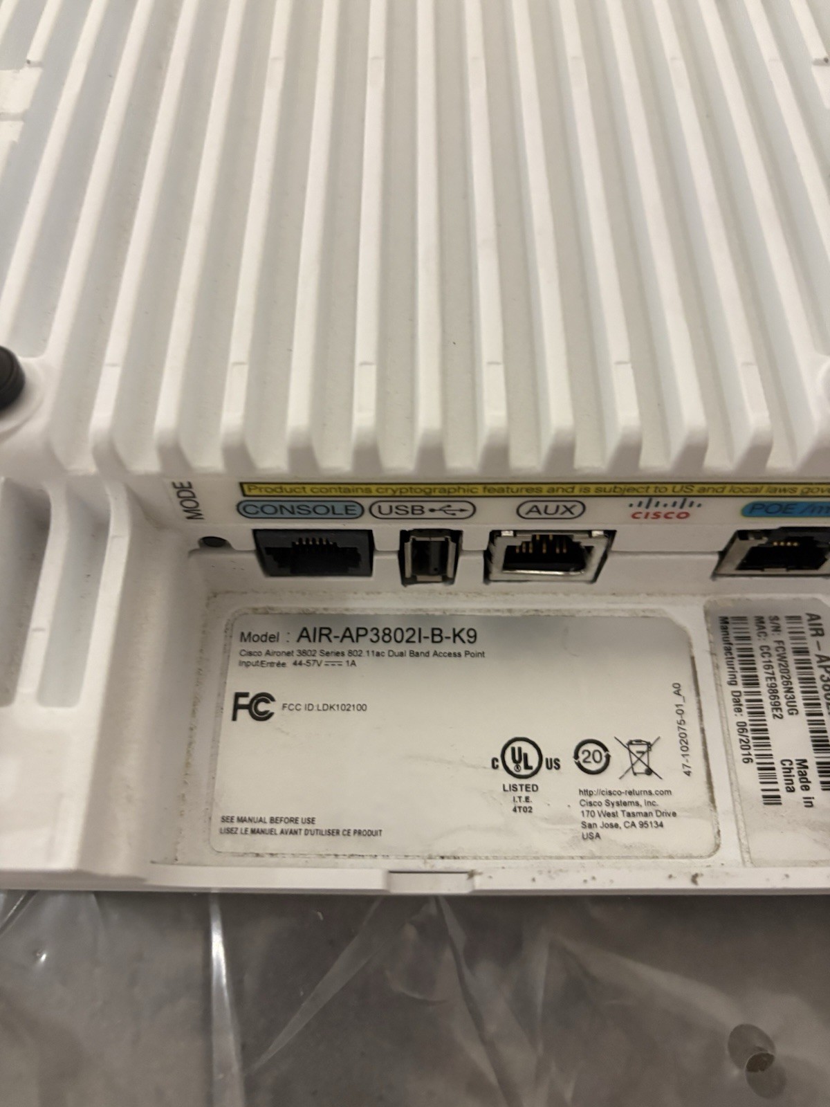 (10) Cisco AIR-AP3802I-B-K9 WI-FI Access Points
