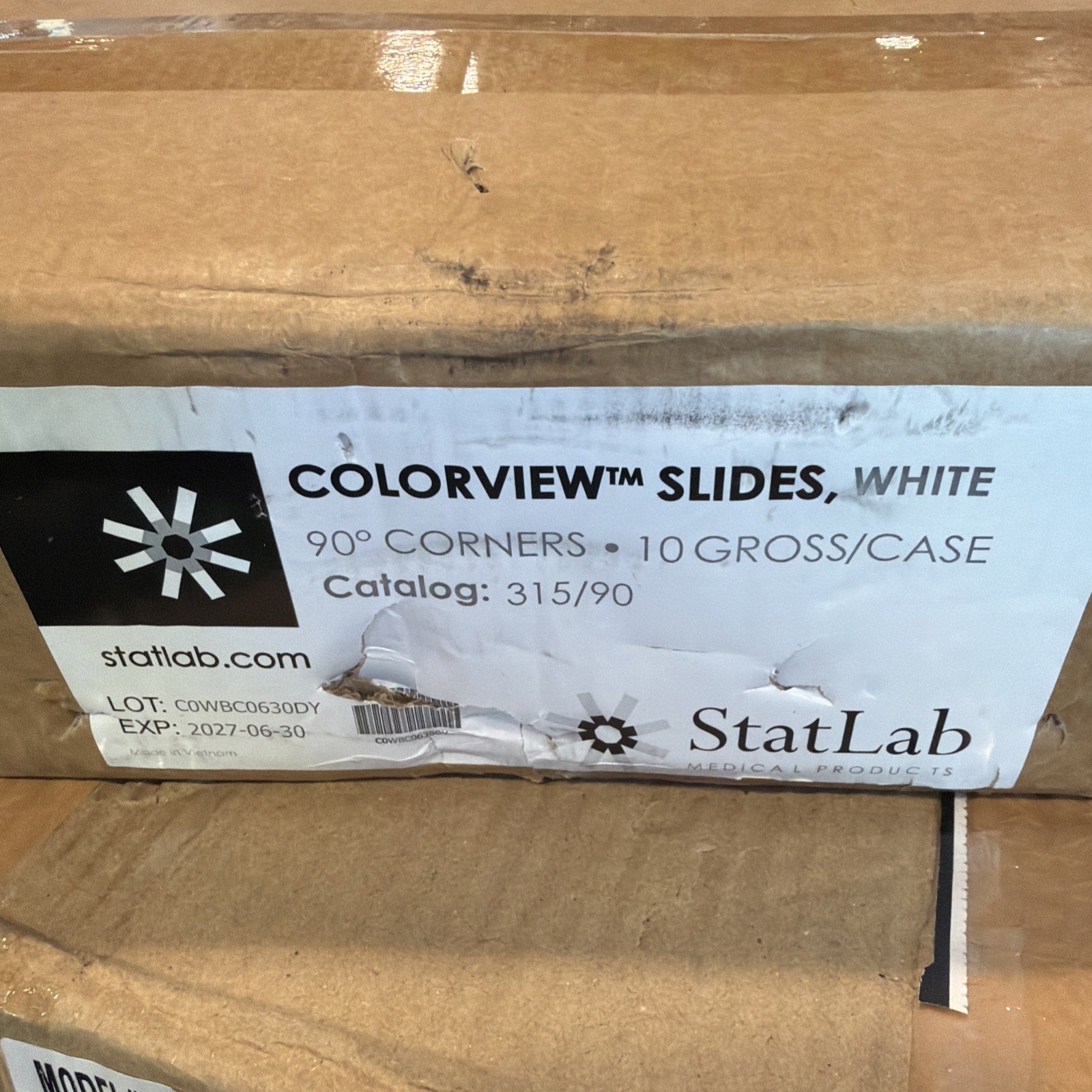 StatLab 315 Colorview Micro Slides, 90 Deg Corners, 10 gross case White Sealed