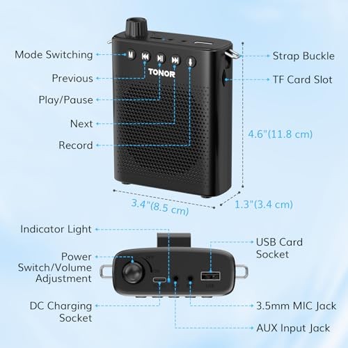 Portable Voice Amplifier for Teachers, Rechargeable Mini Pa System with 100