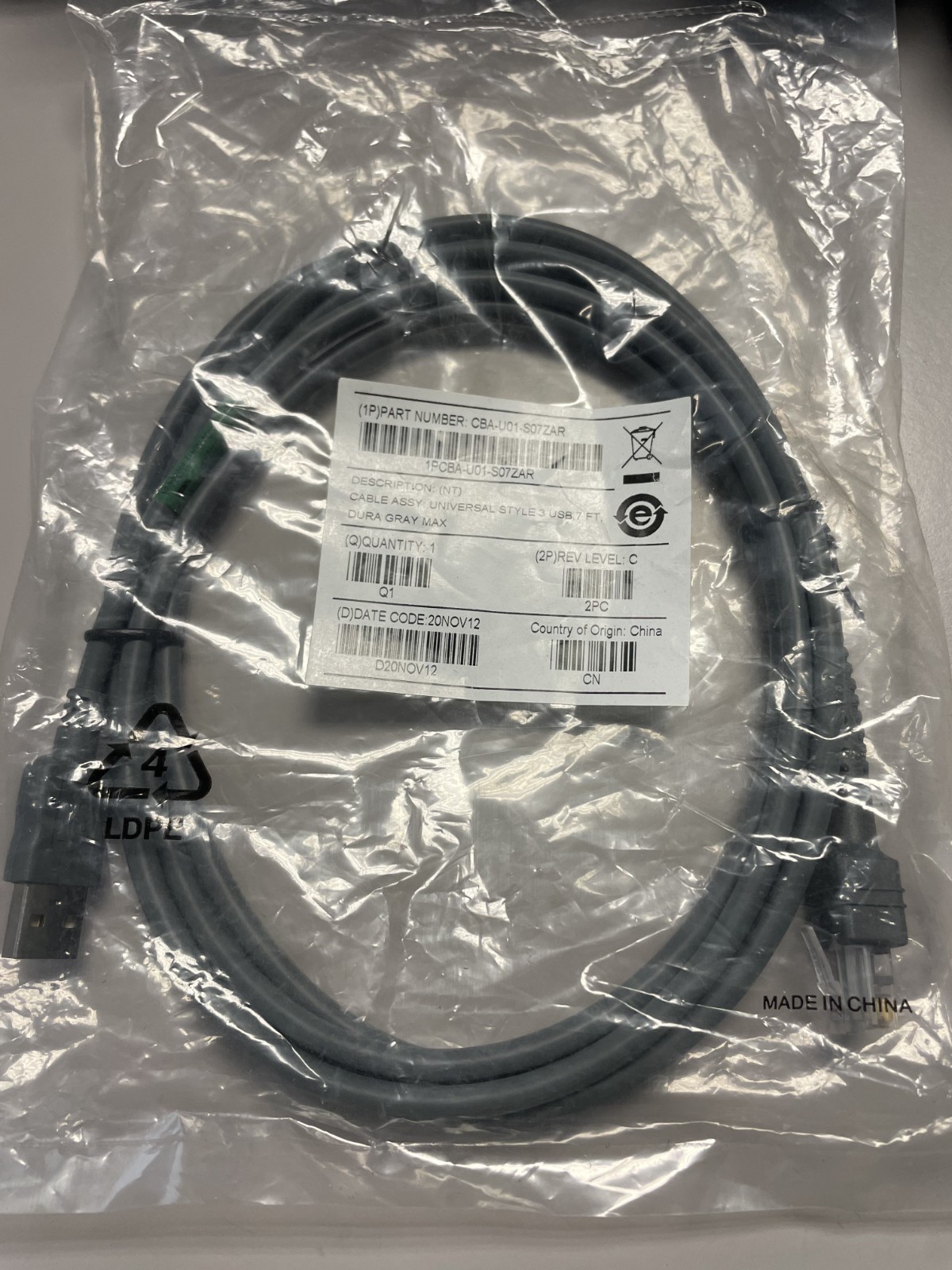 CBA-U01-S07ZAR 7FT USB Cable for Zebra Motorola Barcode Scanners OEM