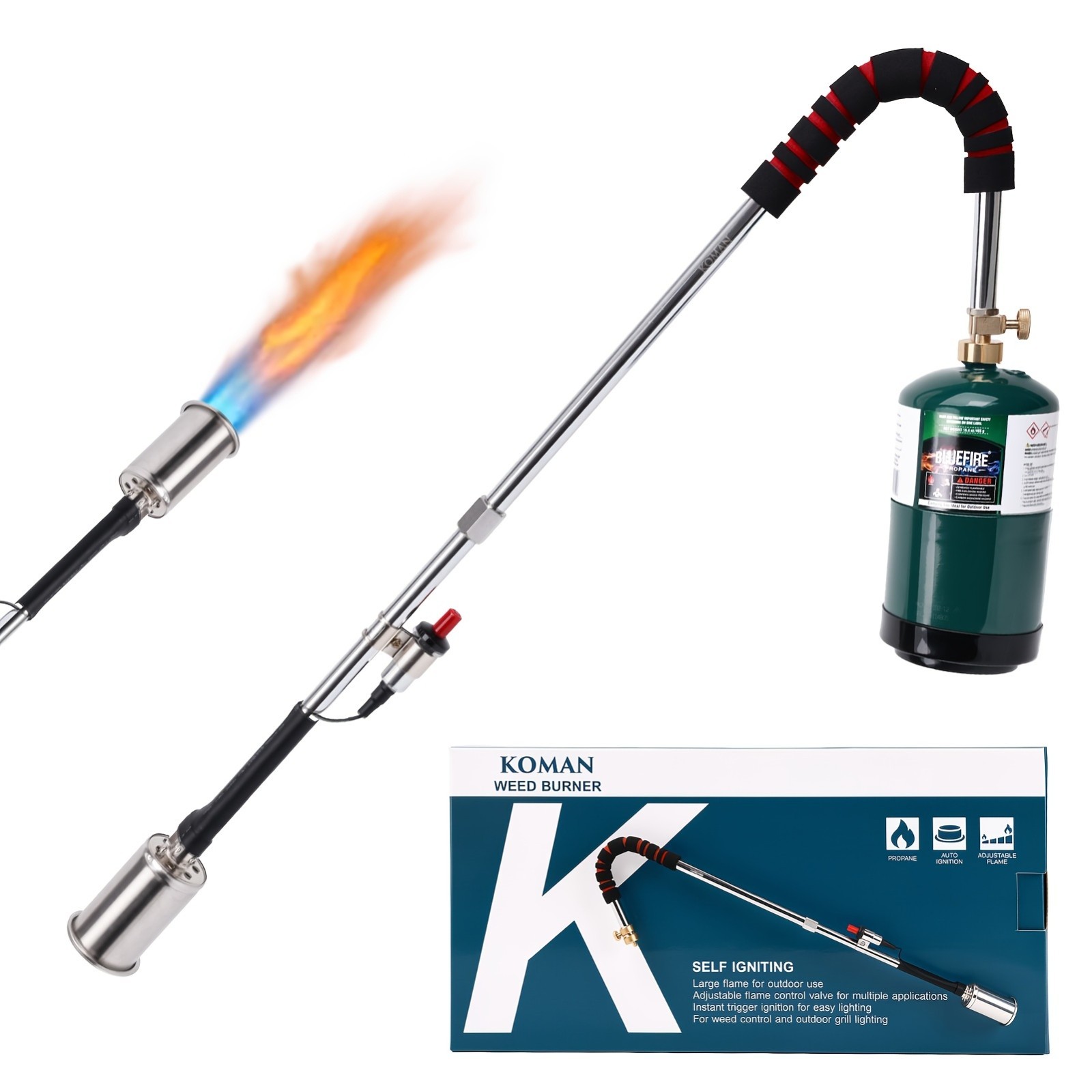 Propane Torch Weed Burner, 35-Inch Extended Long Arm Flamethrower, Self-Ignition