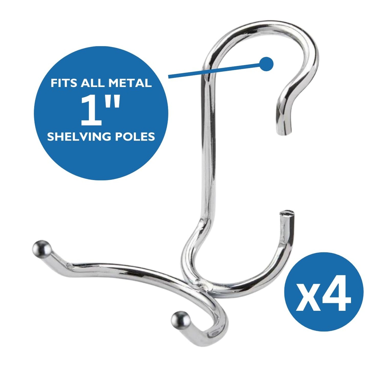 Shelf Pole Hooks 5 Pack | Chrome C-Hook for Hanging | Snap-On Hooks for 1 Inc...