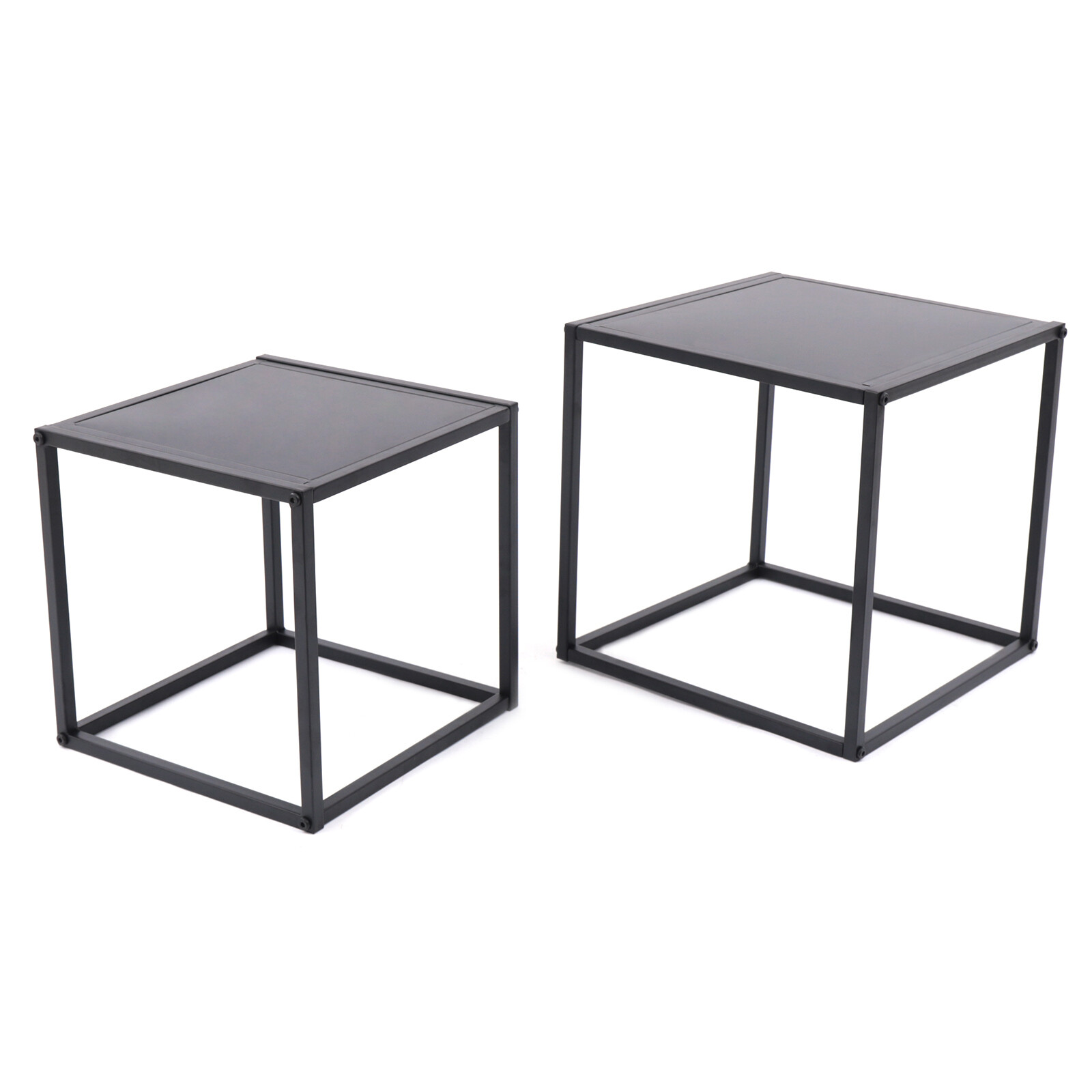 2x Square Coffee Table End Table Modern Metal Side Table Matt Black Home Office