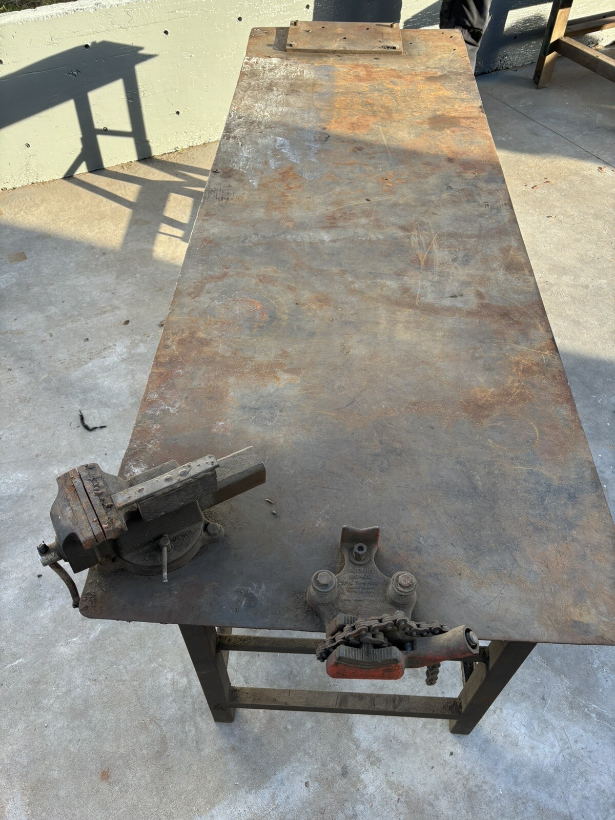 34" x 8' x 3/16" Thick Top Welding Fabrication Layout Table with Vise
