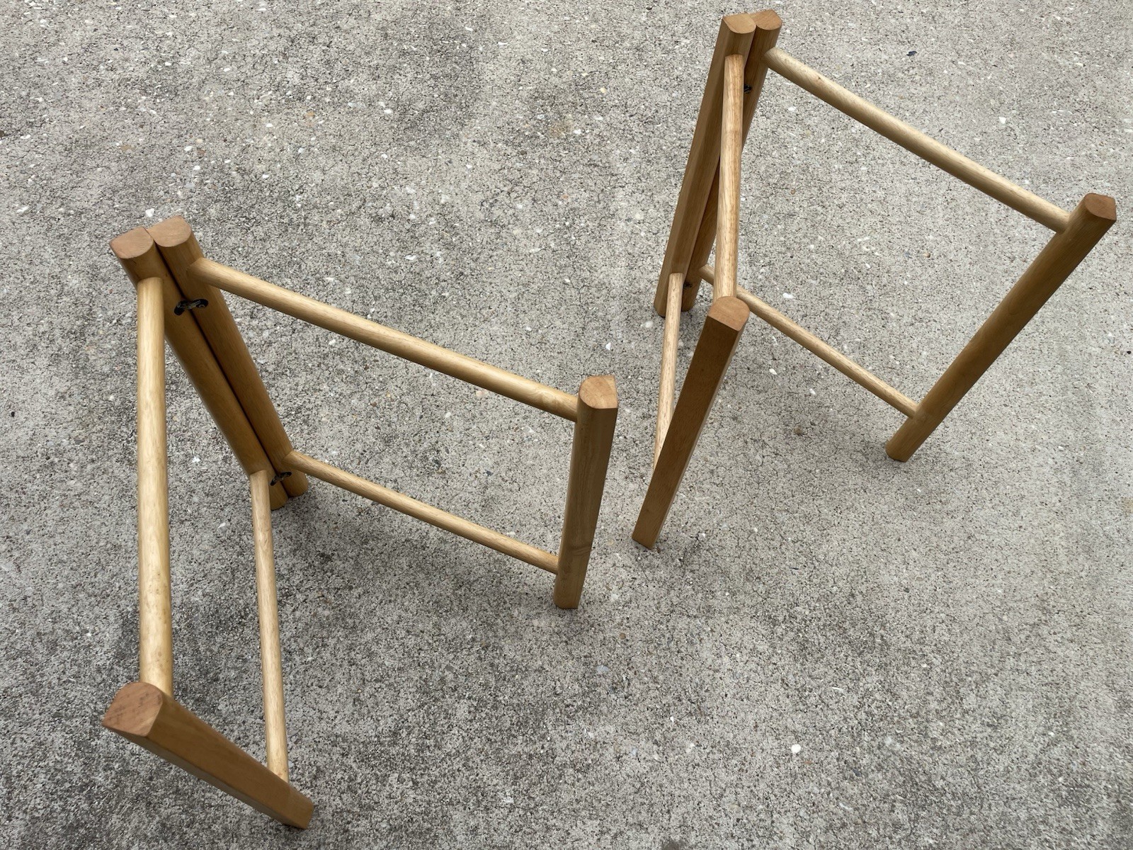 Pair Dansk MCM Danish Folding Round End Tables with Removable Trays