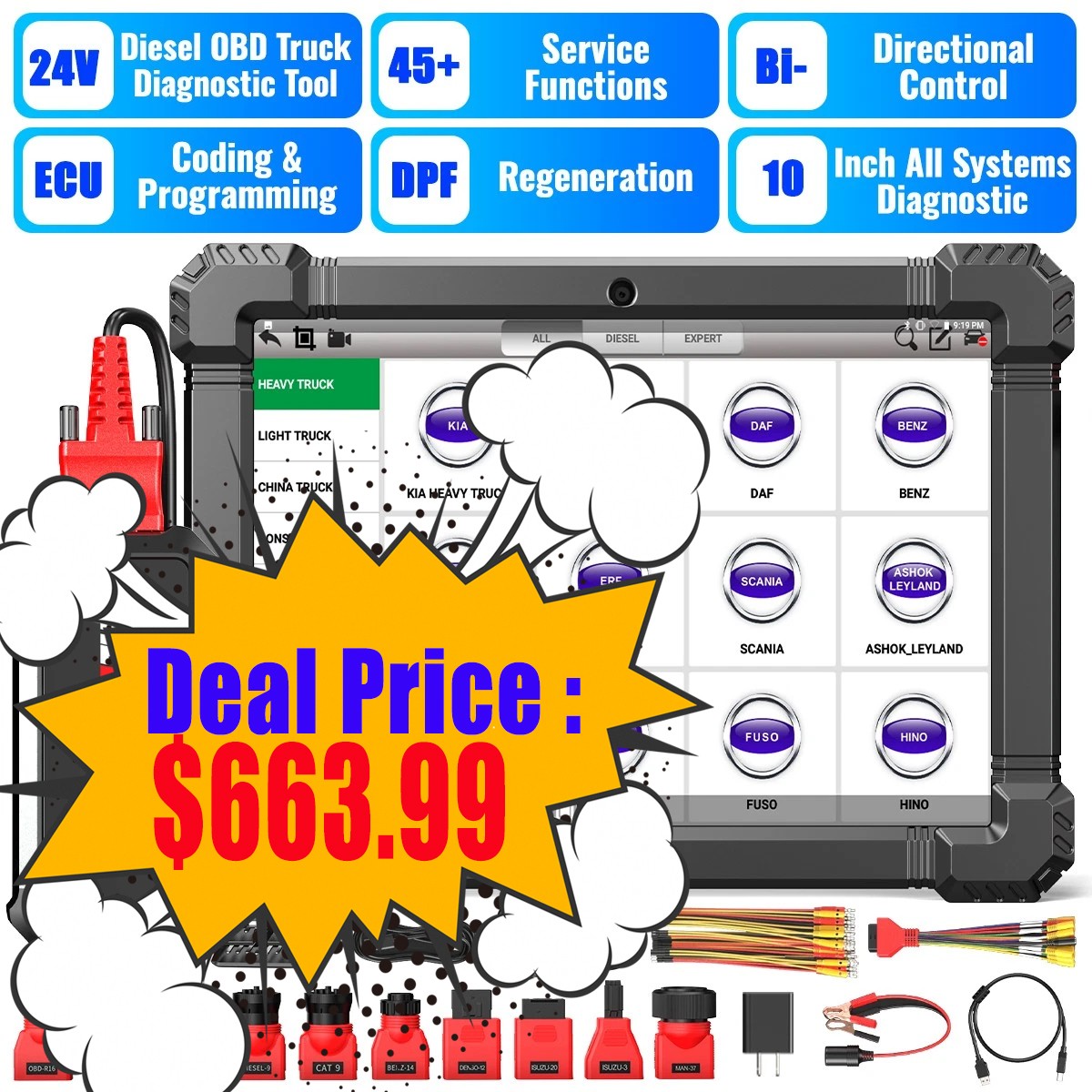 All System Diesel Truck Scanner OBD DPF Regen Heavy Duty Truck Diagnostic Tool