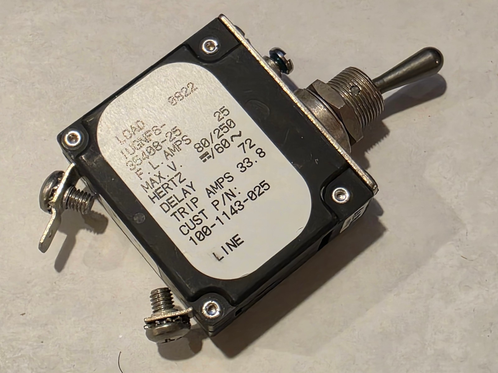 Airpax Circuit Breaker, IUGNF6-35408-25, 25A, Bass Products 100-1143-025 (NOS)