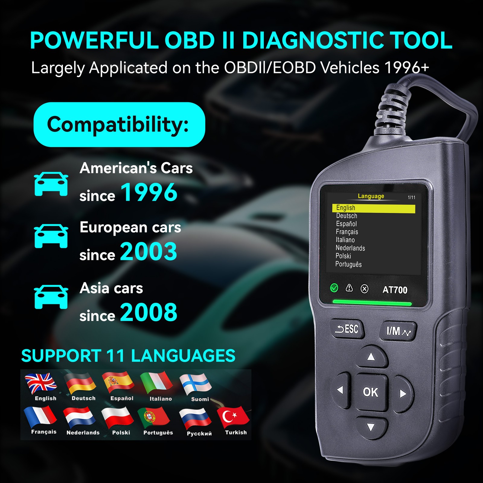 AT700 OBD2 Scanner Code Reader Car Diagnostic Scan Tool Check Engine Fault USA