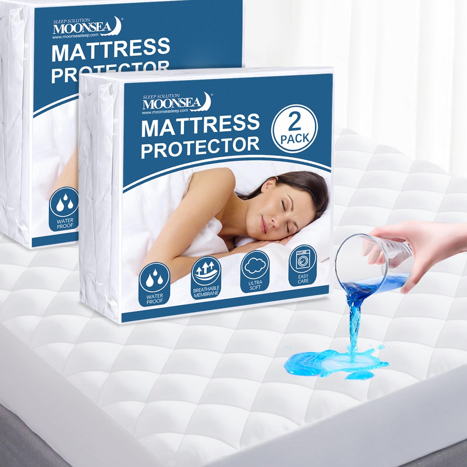 Twin XL Mattress Protector Pad 2 Pack Quilted Waterproof, XL, White