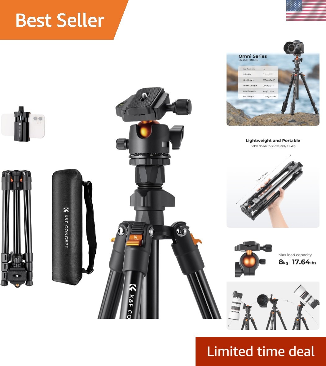 64 inch/163 cm Camera Tripod,Lightweight Travel Outdoor DSLR Tripods with 360...