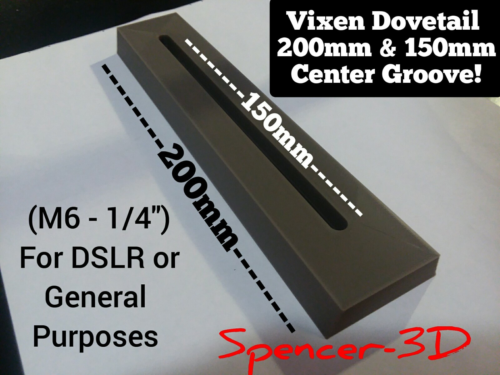 Vixen Type Dovetail 200mm Telescope Mount for DSLR. 150mm adjustment slot PETG