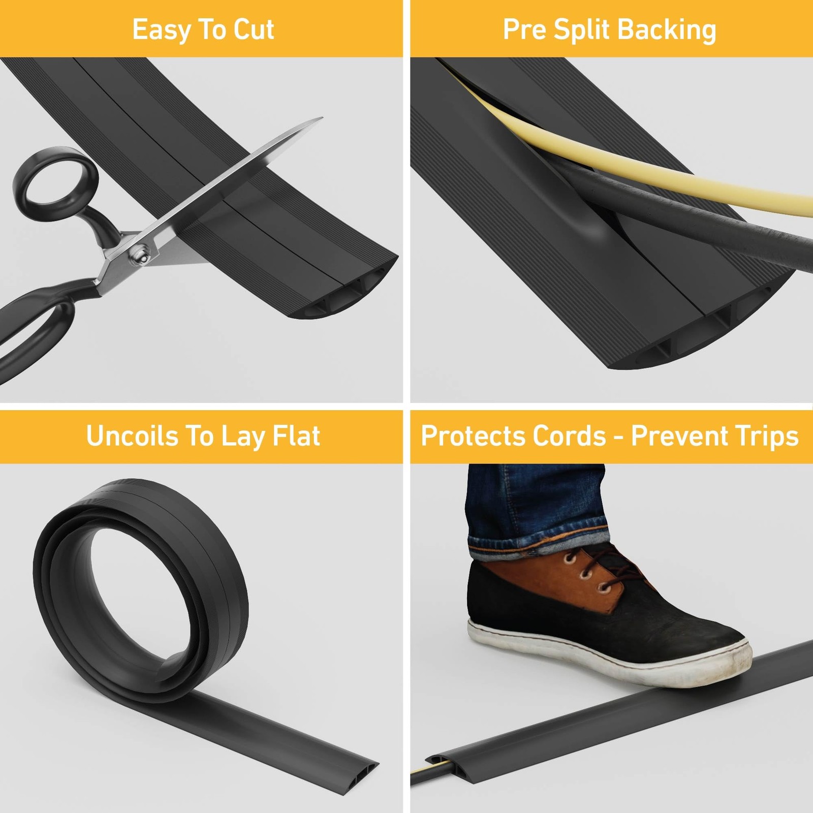 D-line 6Ft Floor Cord Cover, Cable Protector, Hide Extension Cords,