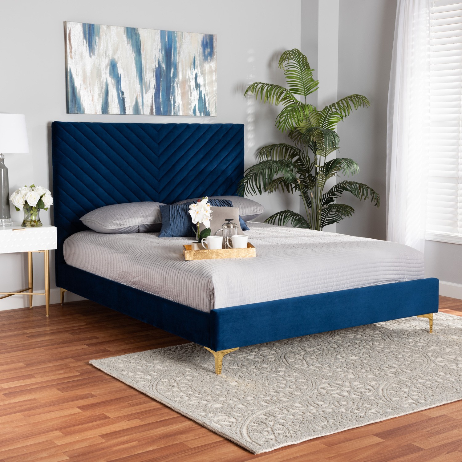 Baxton Studio Fabrico Contemporary Glam and Luxe Navy Blue Velvet Fabric Upholst