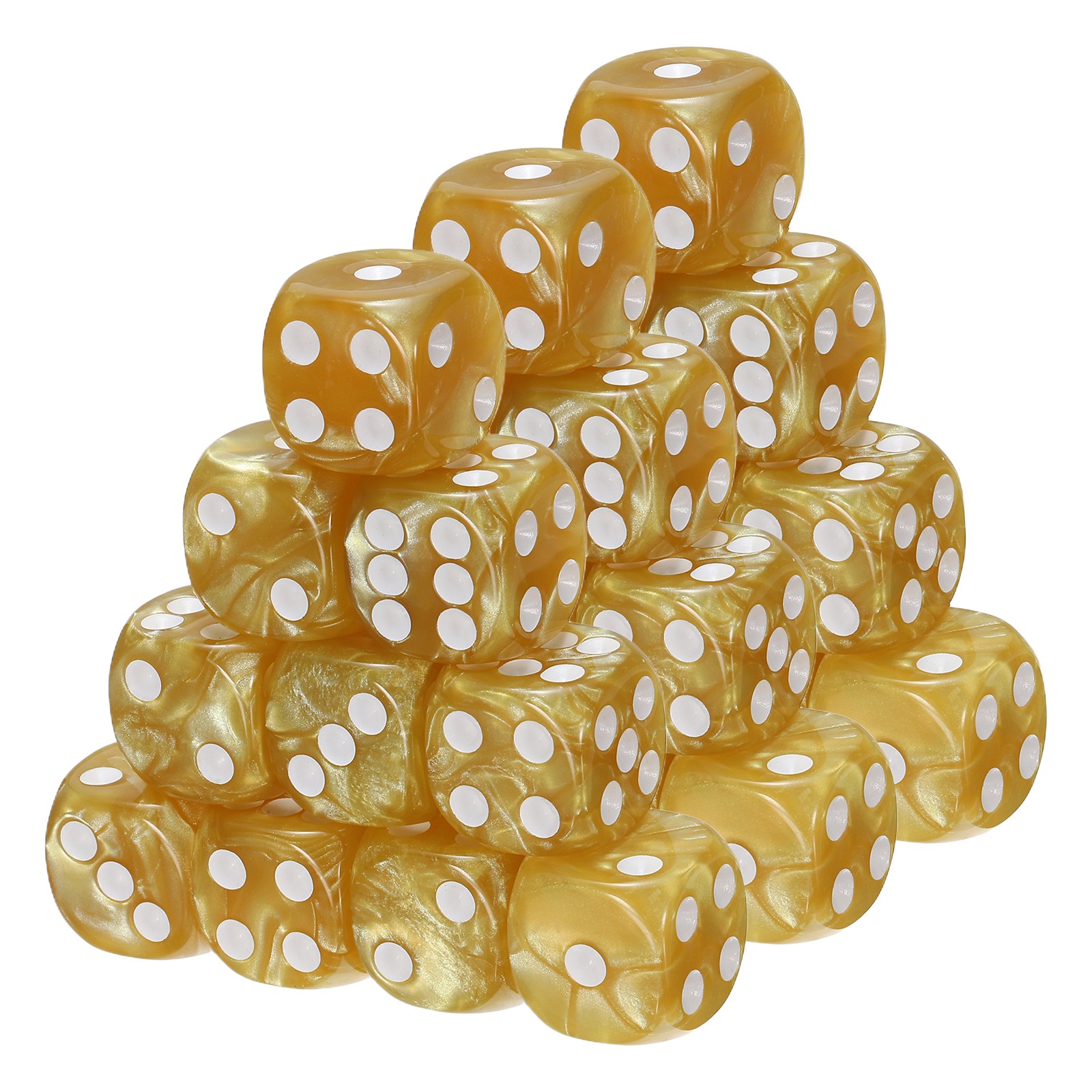 30Pcs Standard Game Dice Set 16mm Pearl Pattern Square Dice, Gold