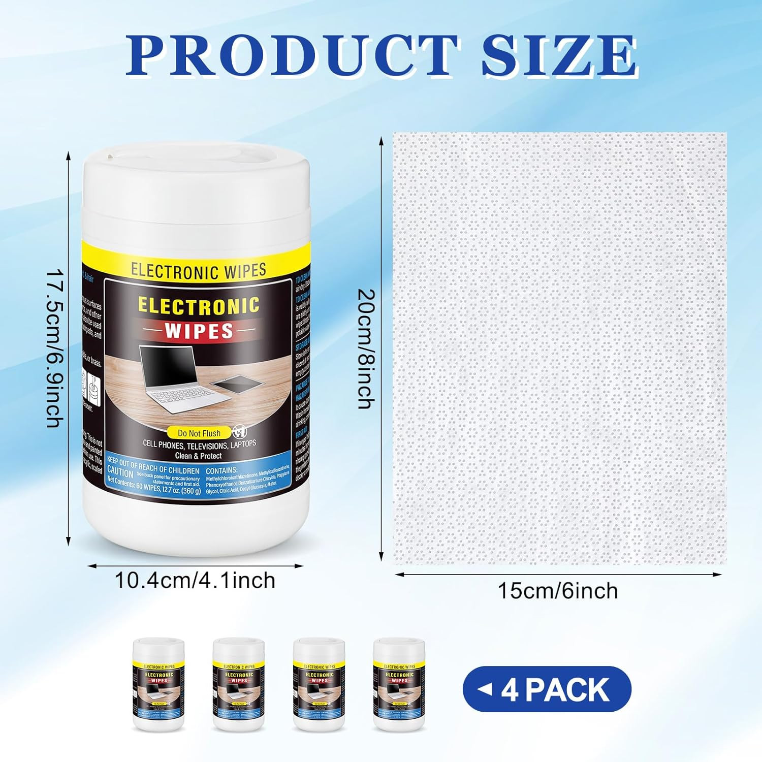 4 Pack 240 Count Electronic Wipes Screen Cleaner Wipes for Computer Laptop Monit