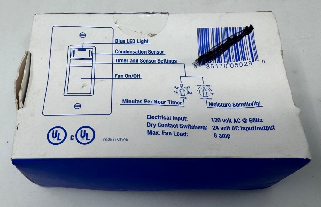 WhisperControl Condensation Sensor Bath Fan Control with Manual