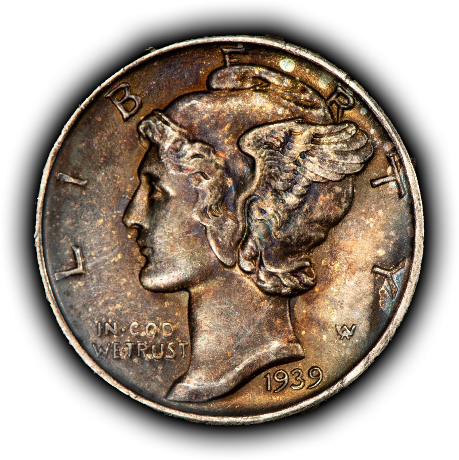 1939 10c Mercury Silver Dime - Violet Toning- SKU-Y6355