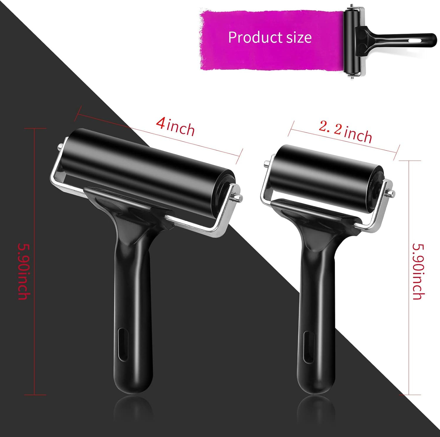 2Pcs Rubber Roller Brayer Rollers Hard Rubber 4 and 2.2 Inch for Printmaking ...