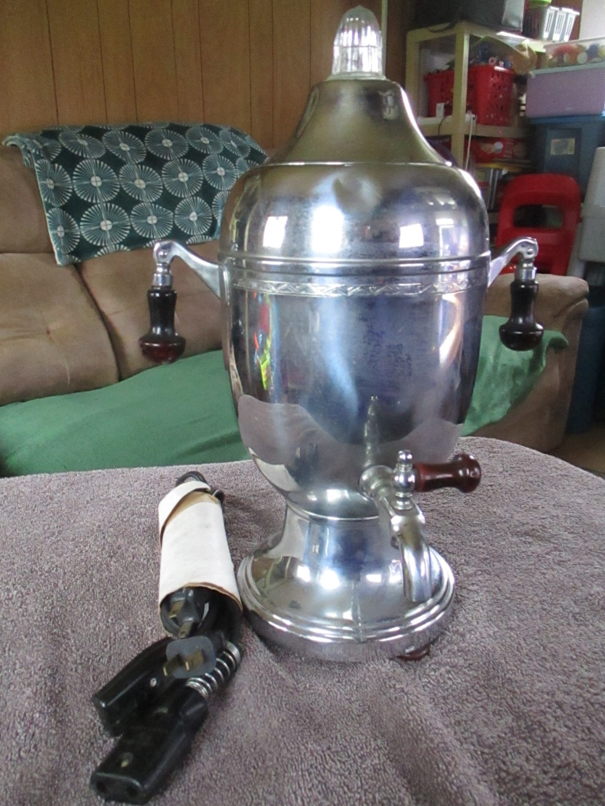 FABERWARE No. 50 COFFEE POT PERCOLATOR URN - ART DECO VINTAGE W CORDS wood knobs