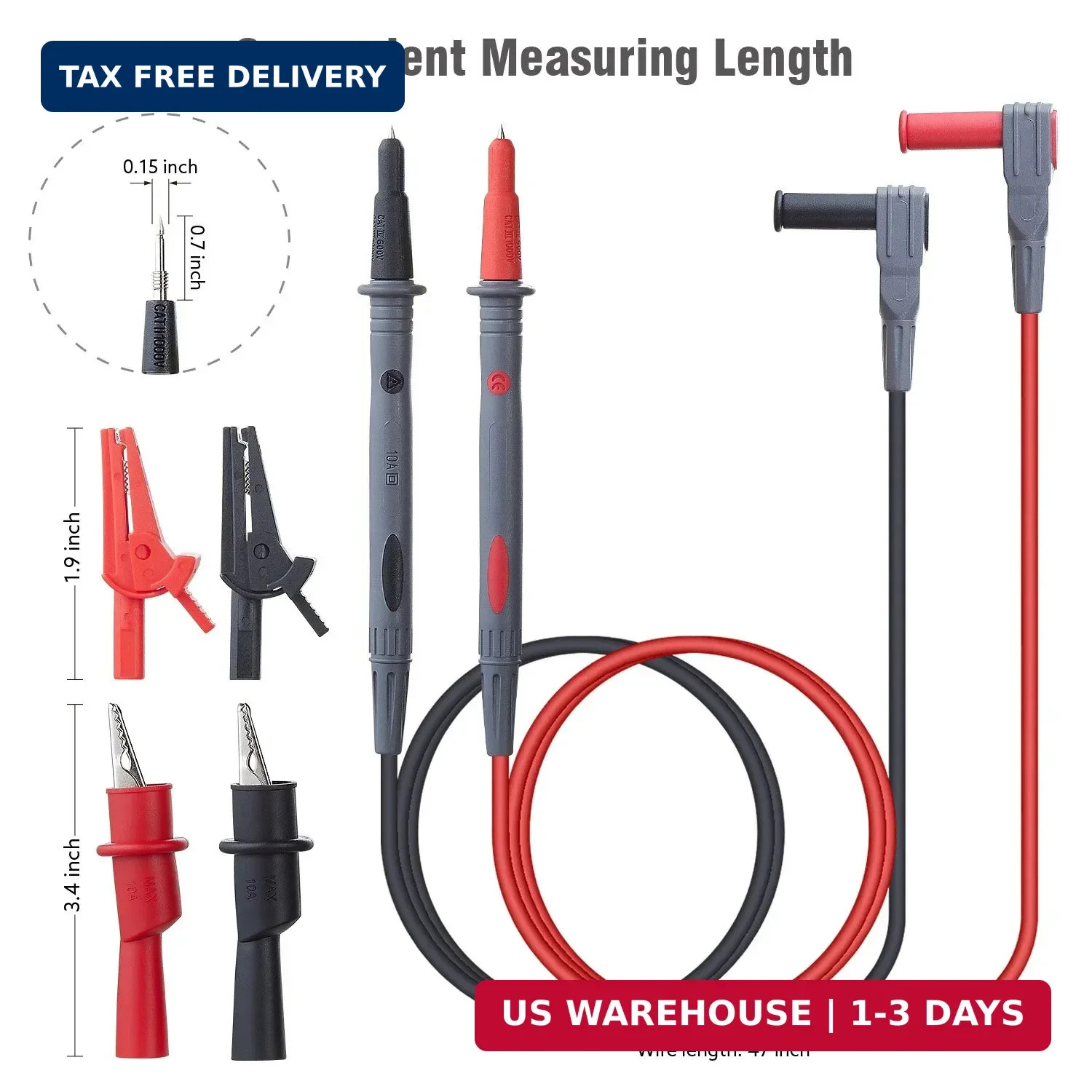 Multimeter Lead Set with Threaded Safety Clips - CAT III Certified