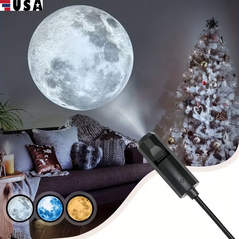 Galaxy Planet & Moon Projector Lamp LED 360° Rotating Night Light USB Powered US