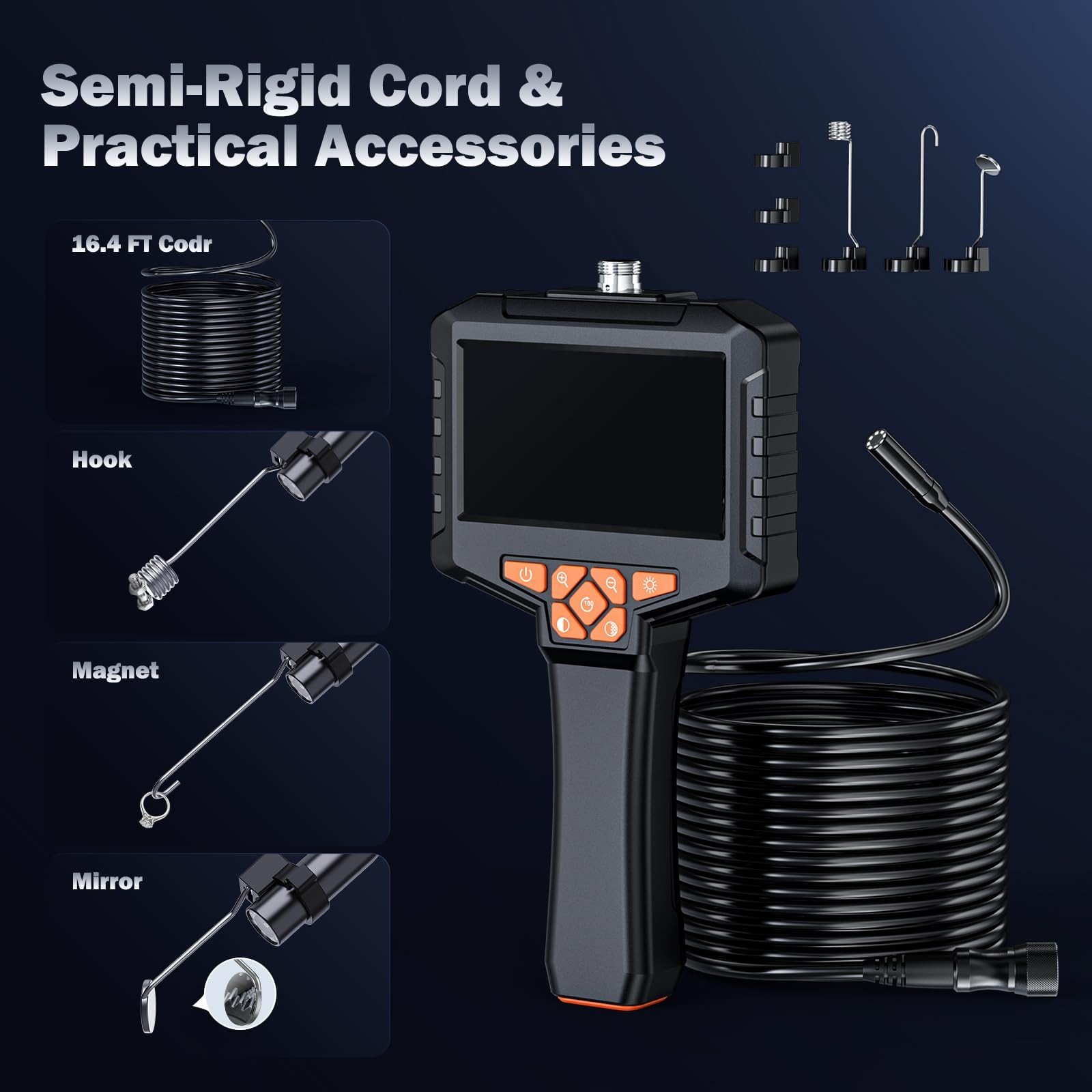50FT Borescope Camera with Light, 4.3'’ Endoscope with 8 Adjust Lights, 1080P...