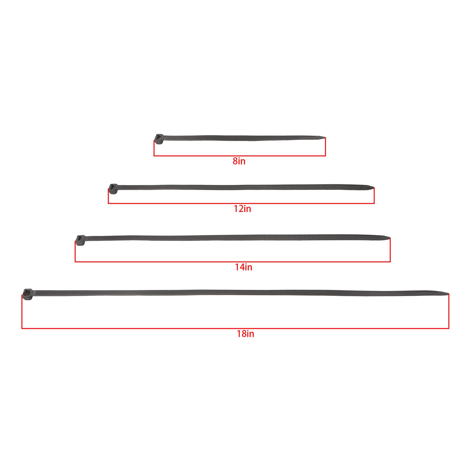 600 Pcs Self-locking Cable Ties Heavy Duty Assorted Sizes 8"+12"+14"+18" Nylon