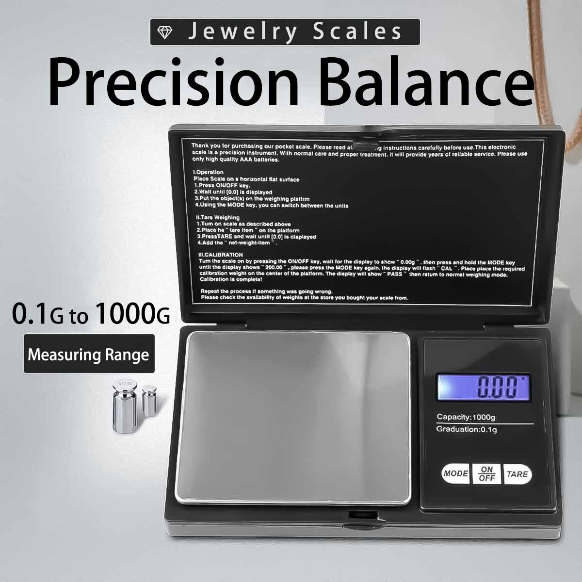 Pocket Scale 1000g x 0.1g Precision Gram Scale Small Digital Scale Grams Ounces