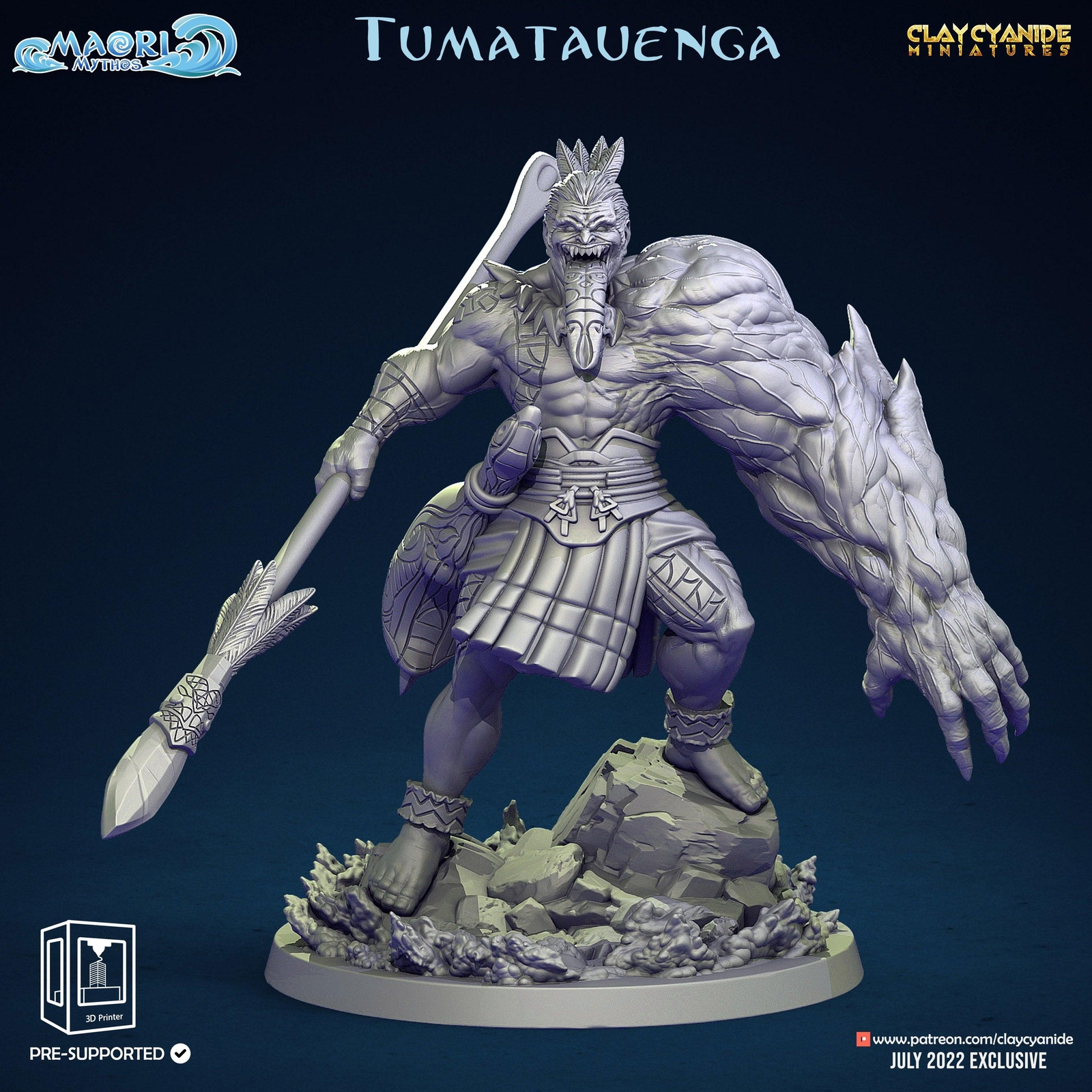 3D Printed Clay Cyanide Tumatauenga Maori Mythos 28mm-32mm Ragnarok D&D