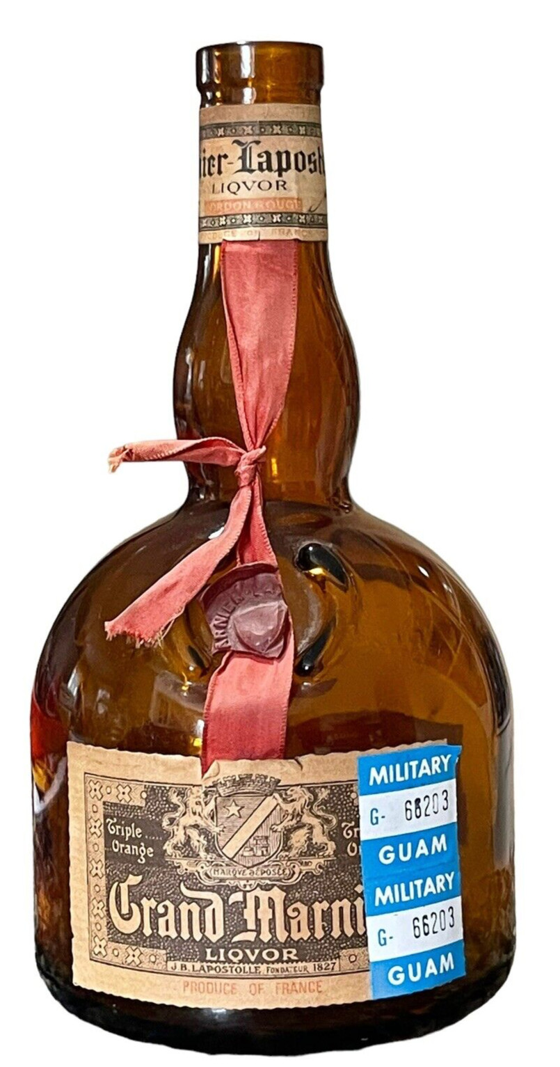 VTG Grand Marnier Lapostolle Bottle 1956 Guam Military Sticker Labels Wax EMPTY