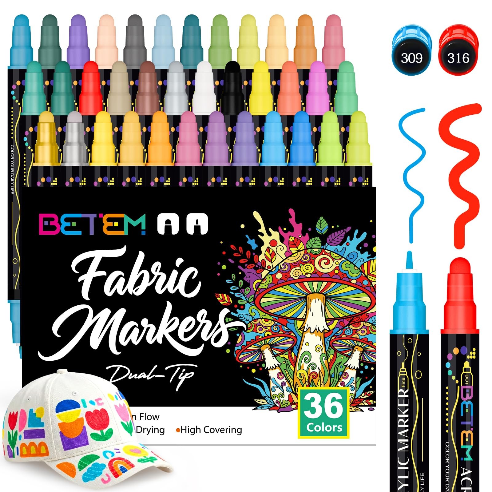 36 Colors Dual Tip Acrylic Paint Pens Markers, Fabric Decorating Kits Premium...