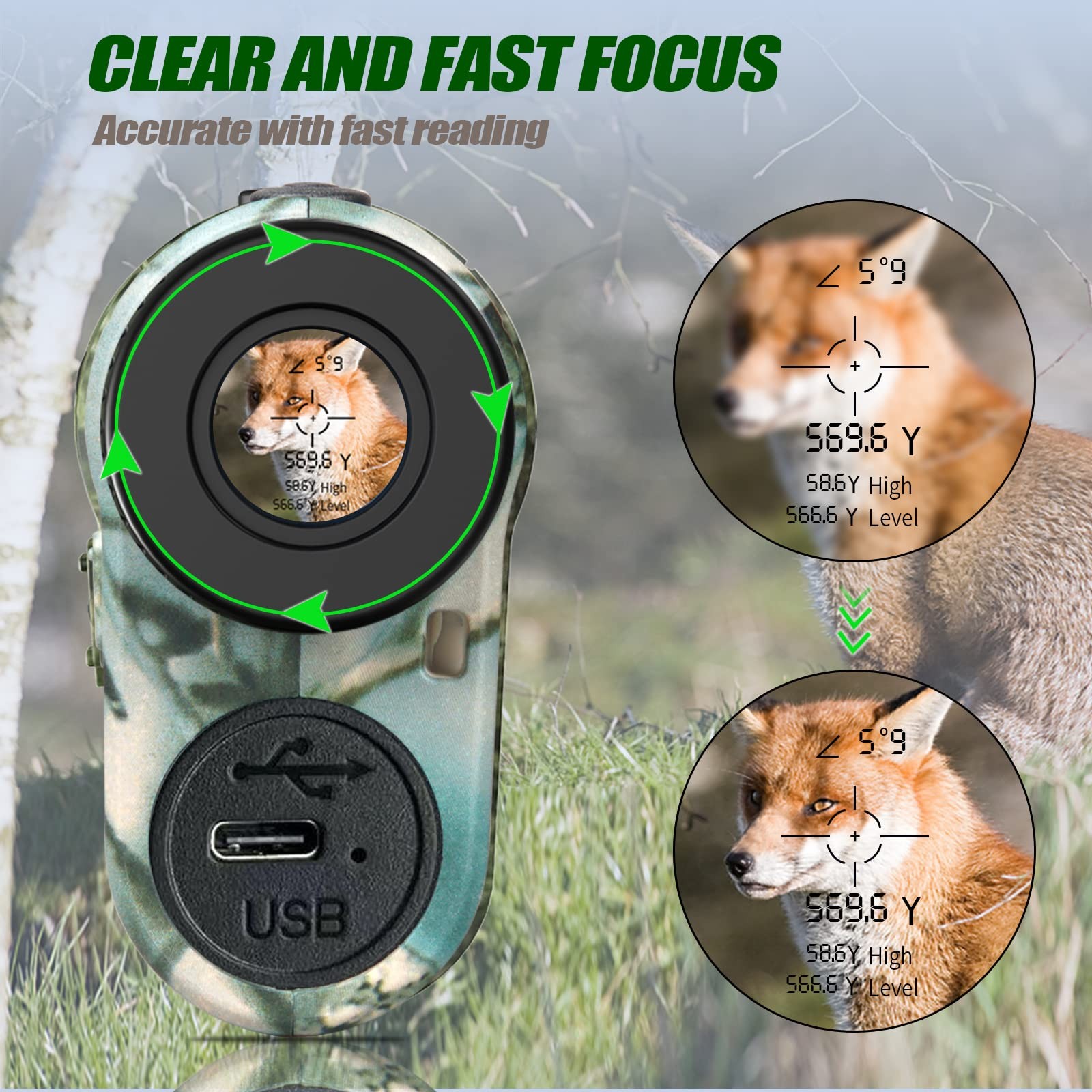 Hunting Laser Rangefinder with Rechargeable Battery 1000 Yards Hunting Range ...