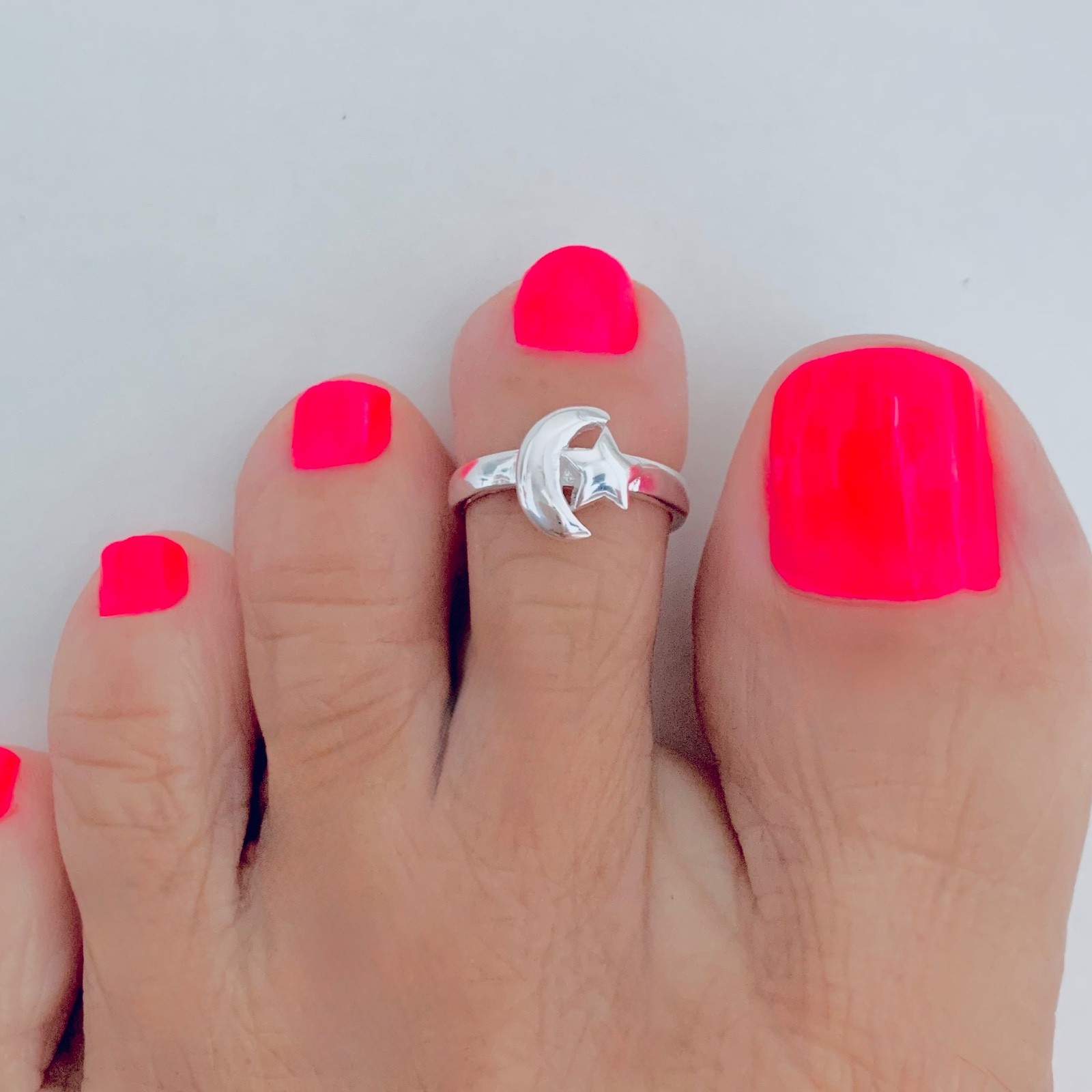 Sterling Silver Crescent Moon and Star Toe Ring, Celestial Silver Midi Rings