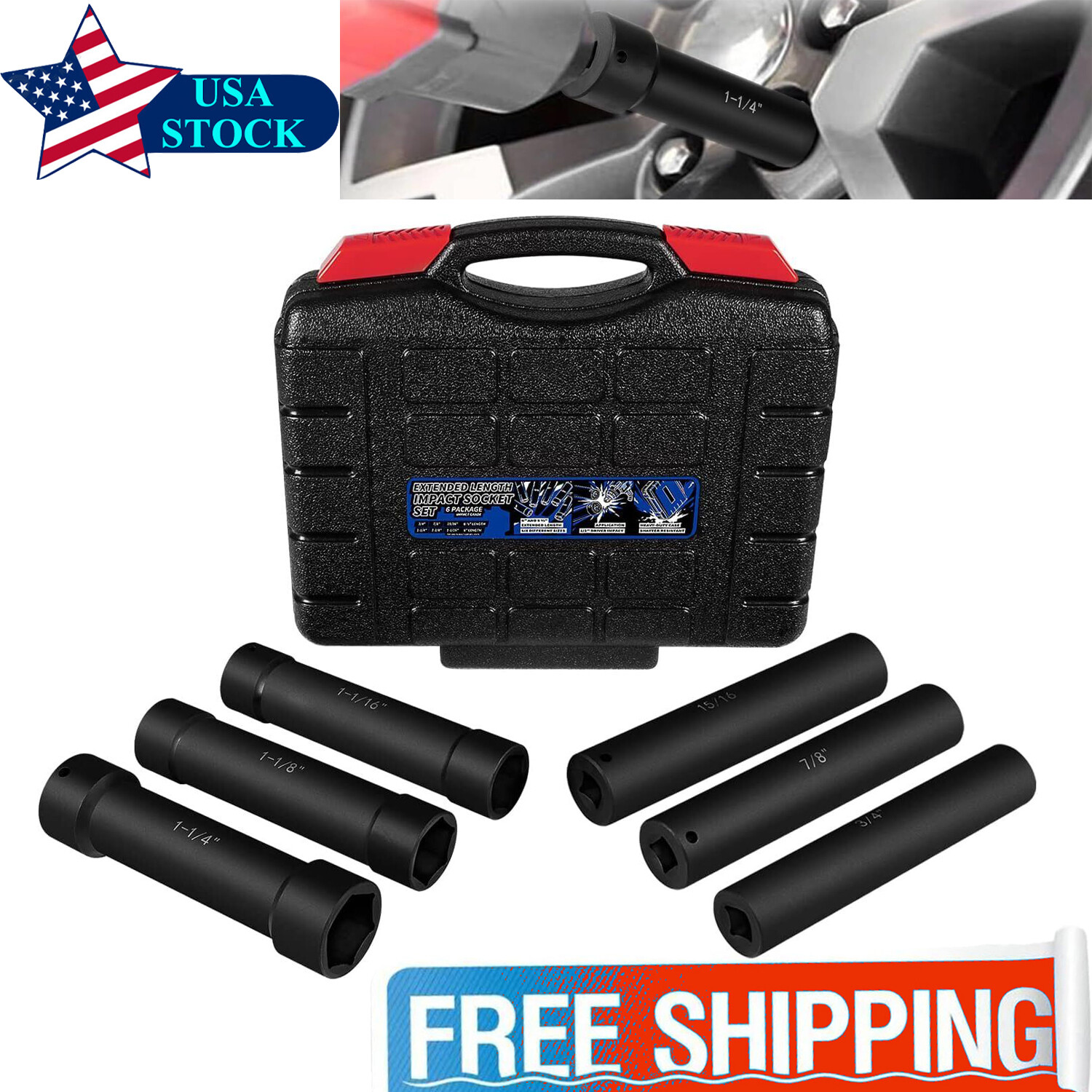 1/2 Inch Drive Heavy Duty Extended Length Extra-Deep Length Impact Socket Set