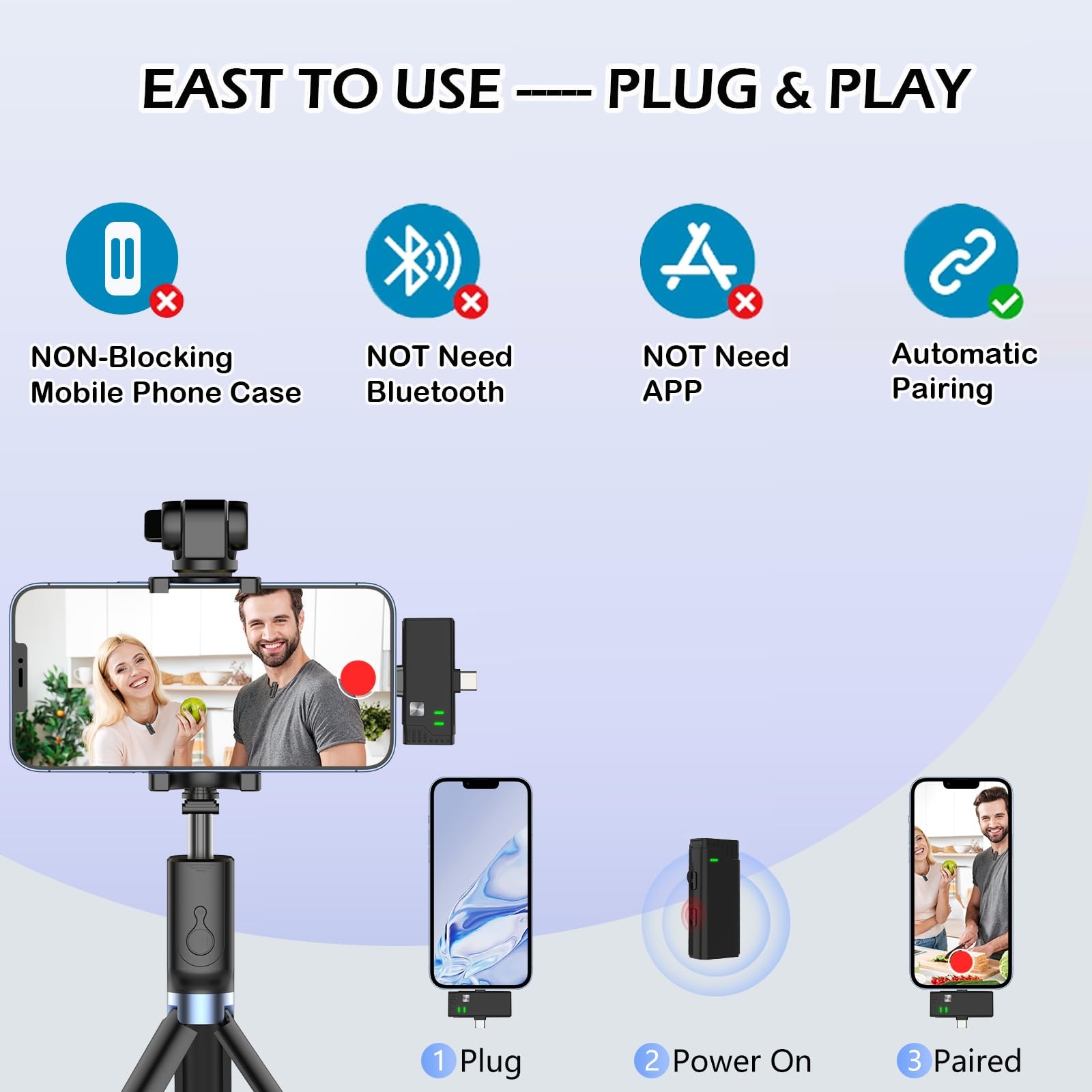 Wireless Lavalier Microphone with Noise Cancellation,40H Working Time with Ch...