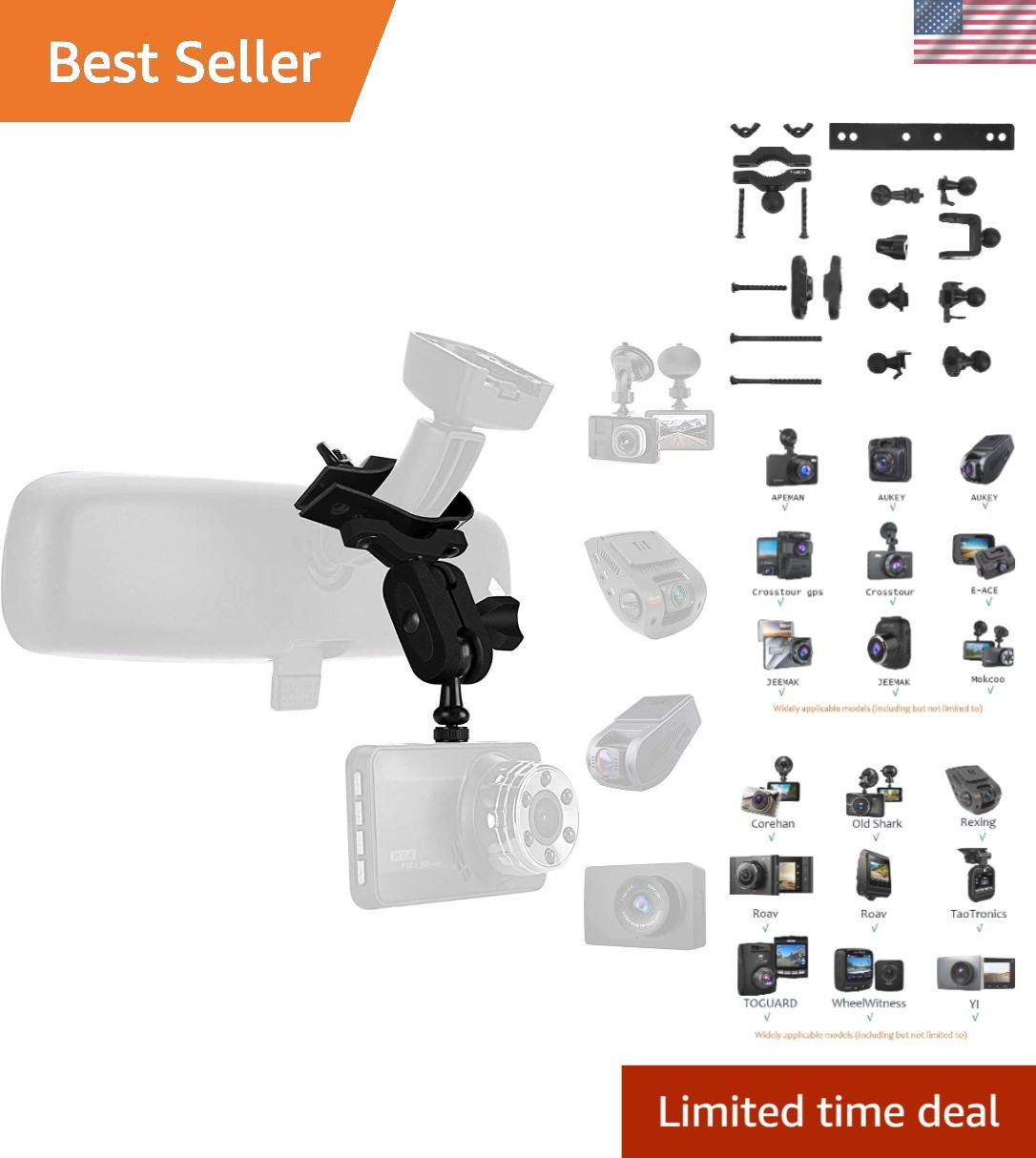 Flexible Dash Cam Mirror Mount - Durable 16 Joint System for Optimal Recording